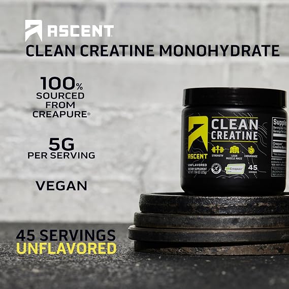 Ascent 100% Whey Protein Powder, Unflavored 2 lb & Creatine Monohydrate Powder, Unflavored 45 Servings