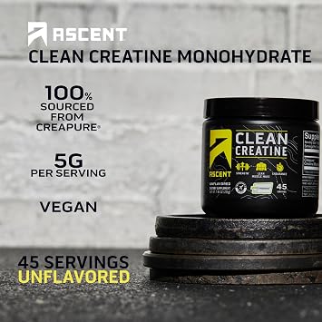 Ascent 100% Whey Protein Powder, Unflavored 2 lb & Creatine Monohydrate Powder, Unflavored 45 Servings