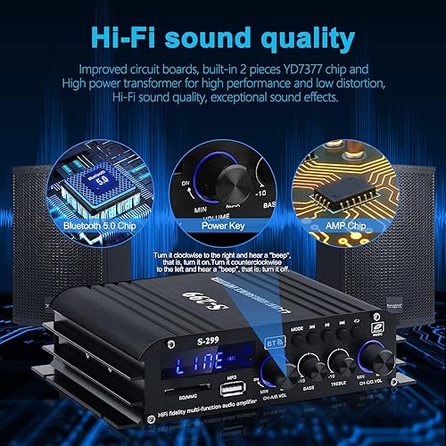 Miniatura 3 de Amplificador de potencia de audio para altavoces domésticos -S-299 Bluetooth 5.0 amplificador de potencia 4.1 canales RMS 40Wx4 Subwoofer AMP DC