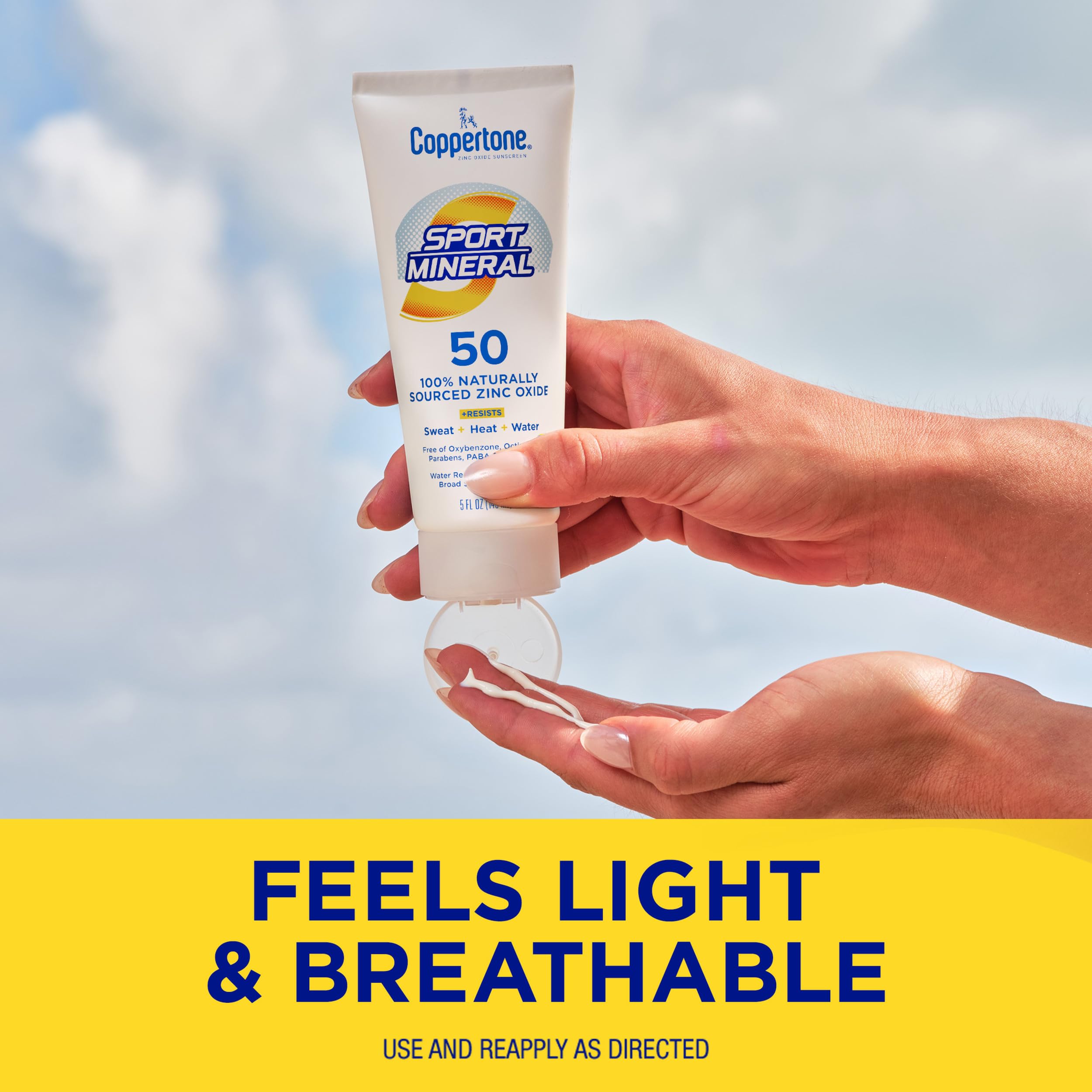 Coppertone Sport Sunscreen Lotion LSF 50, Zinkoxid, Mineral-Sonnenschutz, wasserabweisend, LSF 50, 150 ml Tube