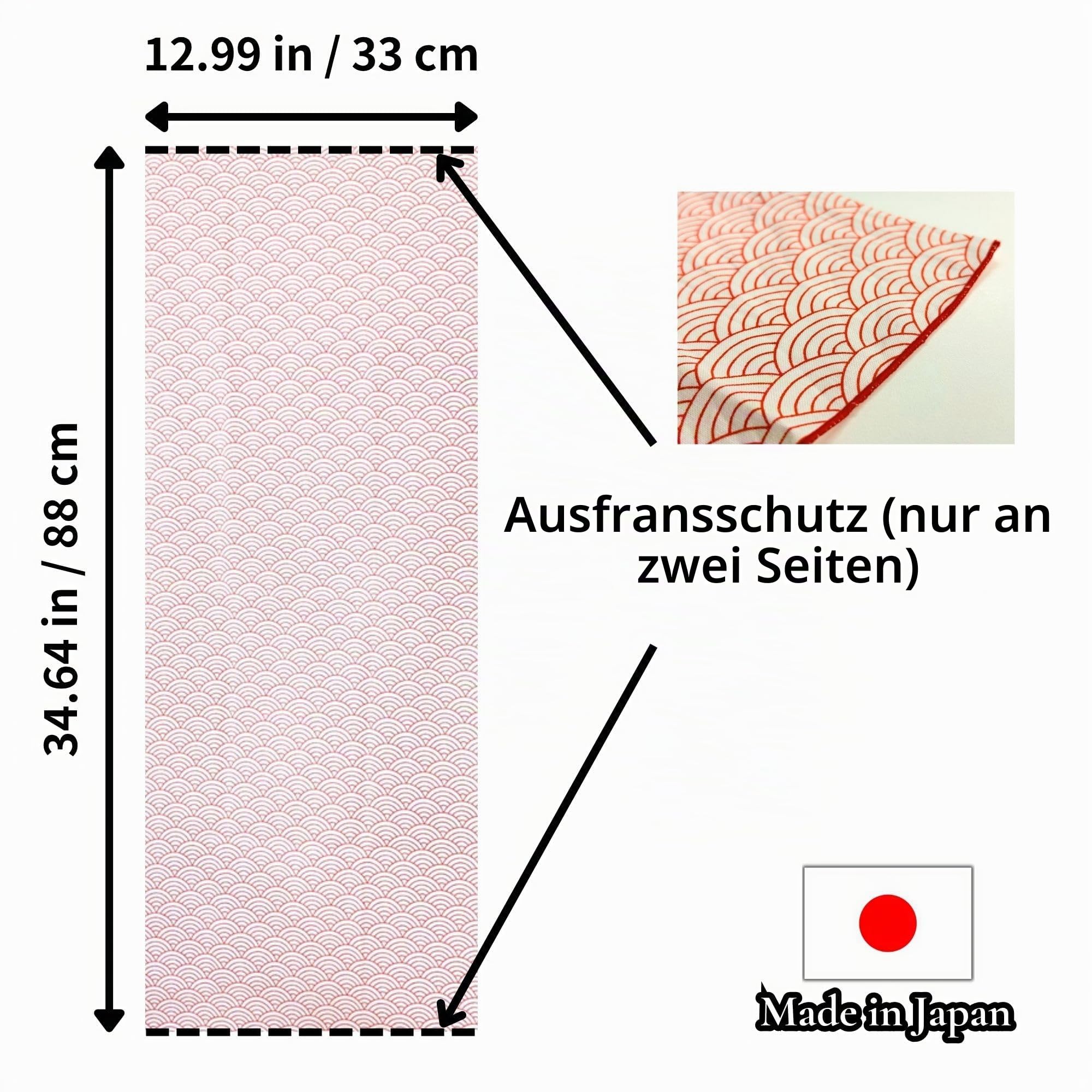 Japanisches Handtuch Tenugui mit Ausfransverhinderung, traditionell, Seigaiha Orizuru Muster, 6 Stück, 33 x 88 cm, hergestellt in Japan