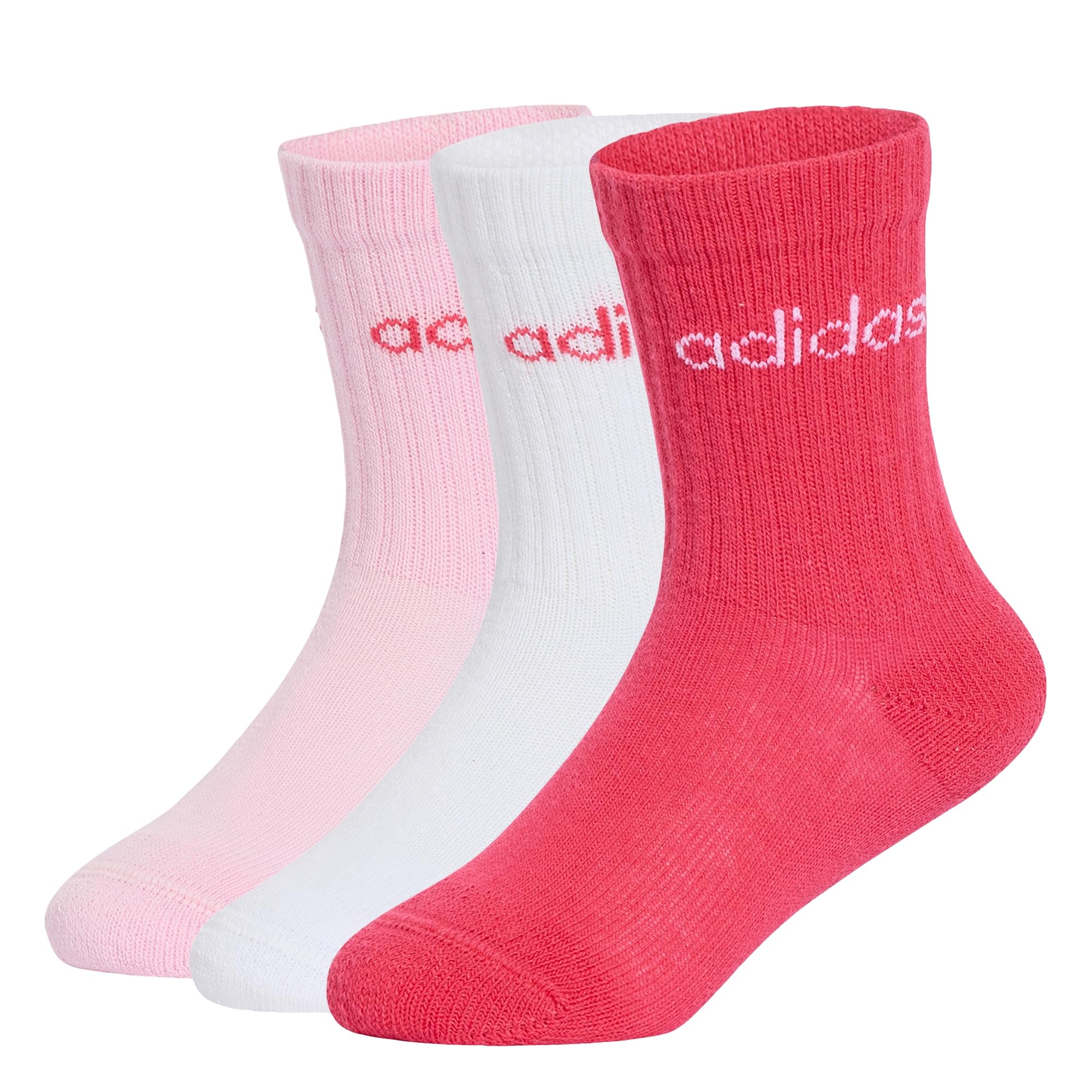 adidas Unisex Kids Linear Kids Crew 3 Pairs Per Pack Socks Socks, white/team royal blue/glow blue, 3-4 Years