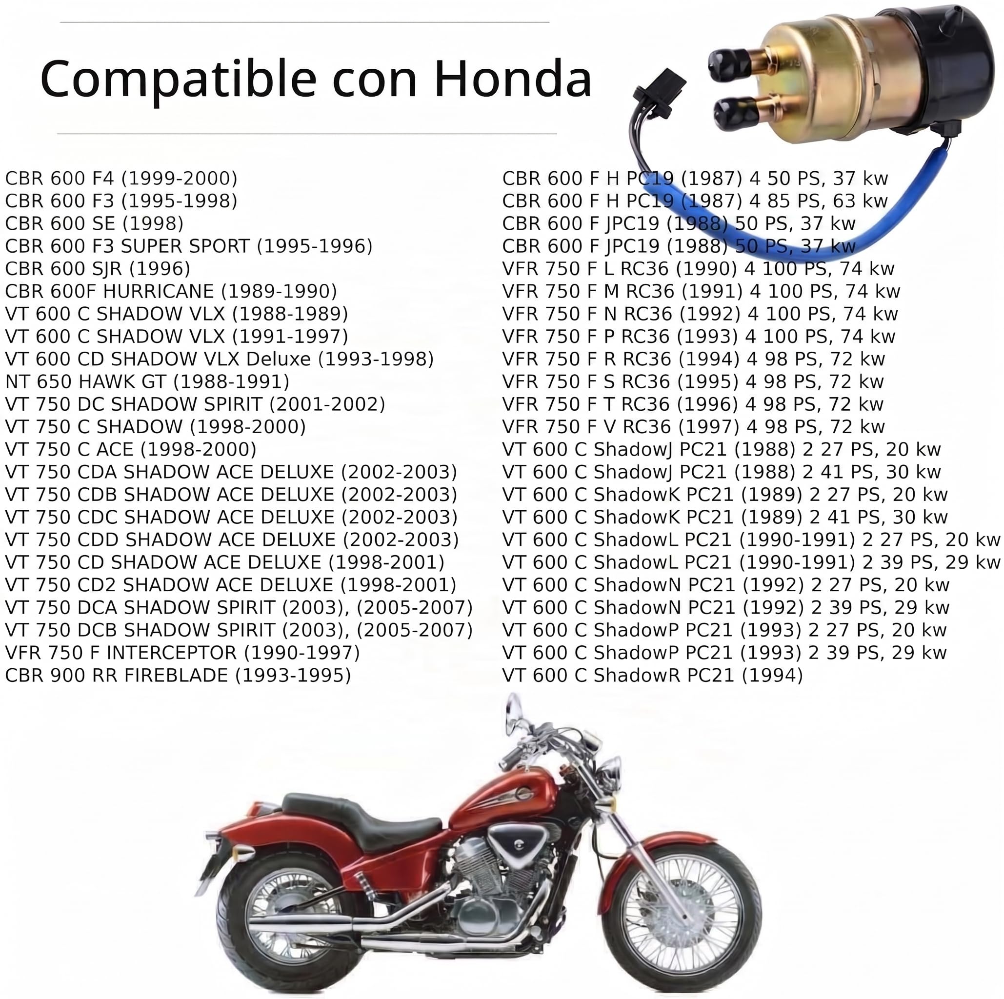 Twowinds Pompe à Carburant Moto Compatible avec Honda, Kawasaki, Suzuki