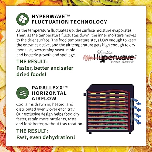 Miniatura 5 de Excalibur Deshidratador eléctrico de alimentos Serie Performance de 6 bandejas con control de temperatura ajustable, incluye bandejas de secado de