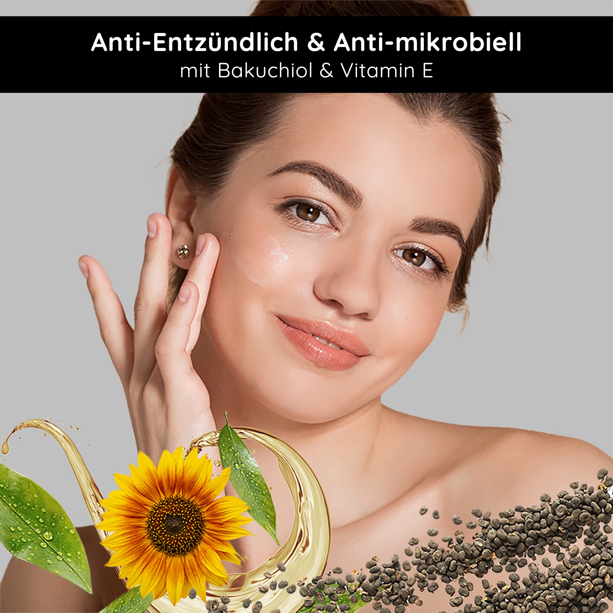RAU Cosmetics Bakuchiol Vitamin E Serum 100ml - Anti-Aging Gesichtsserum mit pflanzlicher Retinol-Alternative - Feuchtigkeitsserum mit Squalan Bisabolol für alle Hauttypen - Made in Germany