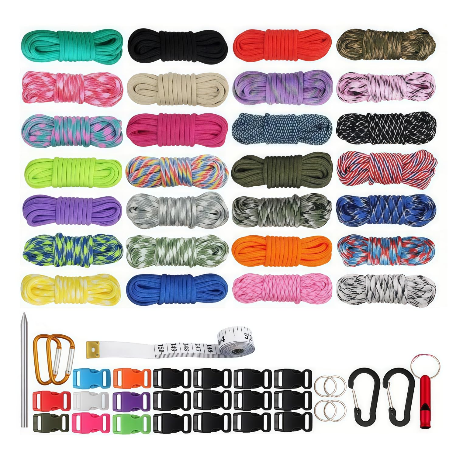 Paracord Bracelet Kit,28 Colors Paracord Cord with Buckles Keychain Key Rings,Making Bracelets Dog Leads Outdoor Camping Keyrings Complete Supplies for Beginners Craft Lovers