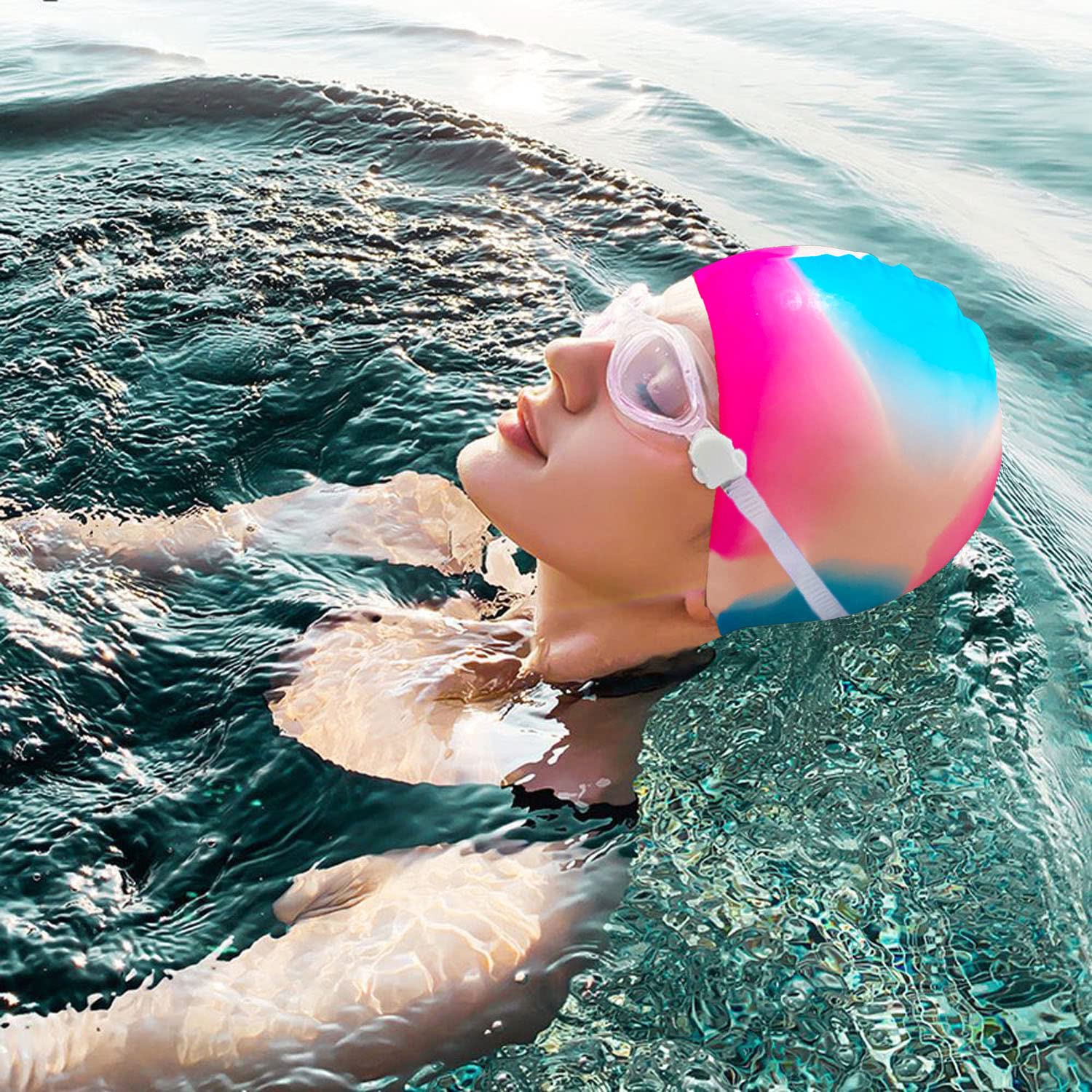 Cuffia da nuoto per bambini tessuto elastico simpatico cartone animato per capelli lunghi bambini adorabili proteggi orecchie nuoto cappello da piscina per ragazzi ragazze nuotare  18
