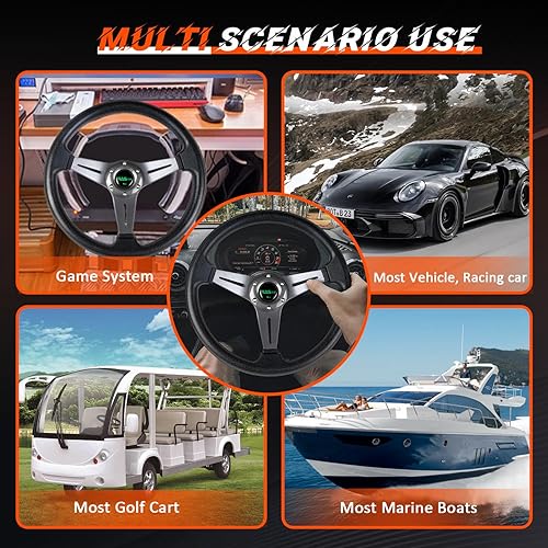 Vista 13 de Rastp Volante de carreras universal de 13.8 pulgadas, 6 pernos, agarre de material de espuma de poliuretano y aluminio con botón de claxon para Rojo