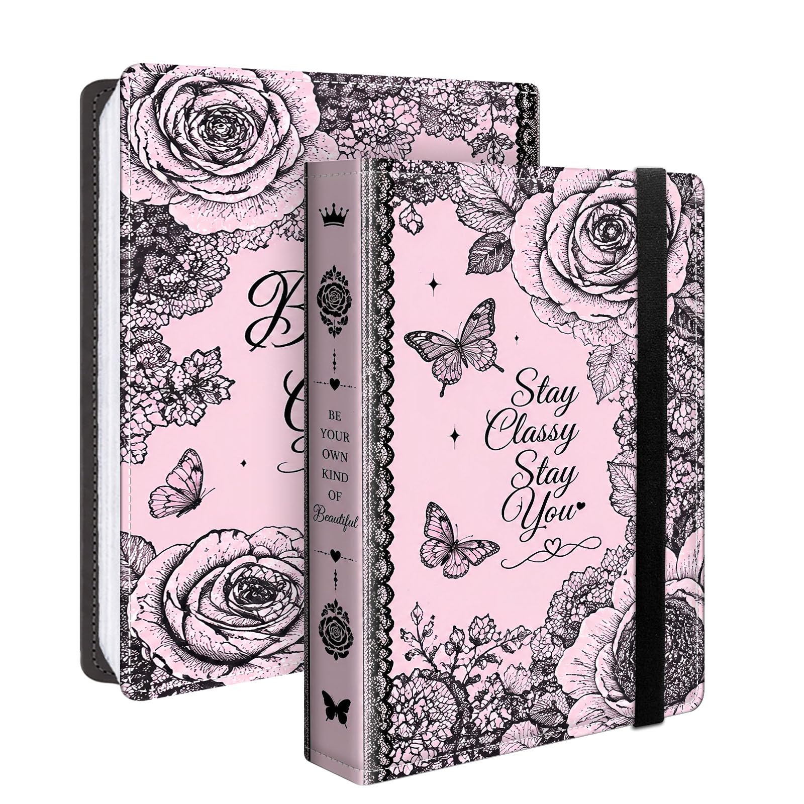 Photo Album 4x6 120 Pockets Pink Lace Rose Butterfly