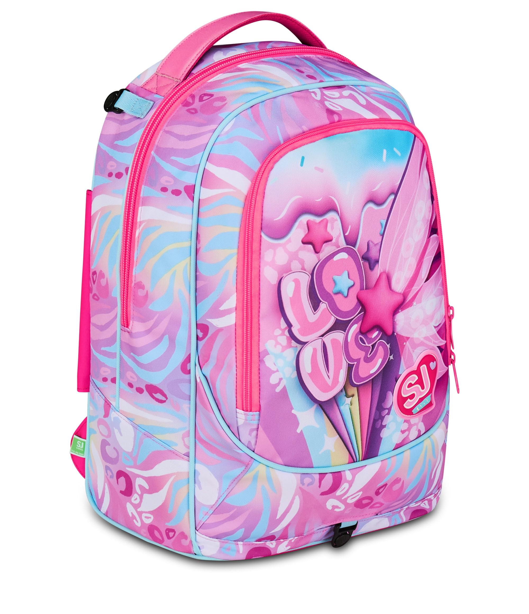SJ GANG STYLE JAM GANG Trolley Scuola Jack 3 Ruote Plushy Rabbit, Fucsia, 3 in 1, Zaino Triplo Uso con Carrello Sganciabile, 33 L, Zaino Scuola Elementare, Zaino Bambina