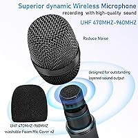 Vista 2 de Sistema de karaoke de micrófono inalámbrico con receptor Bluetooth recargable, micrófono inalámbrico dinámico de mano profesional, rango UHF de 200