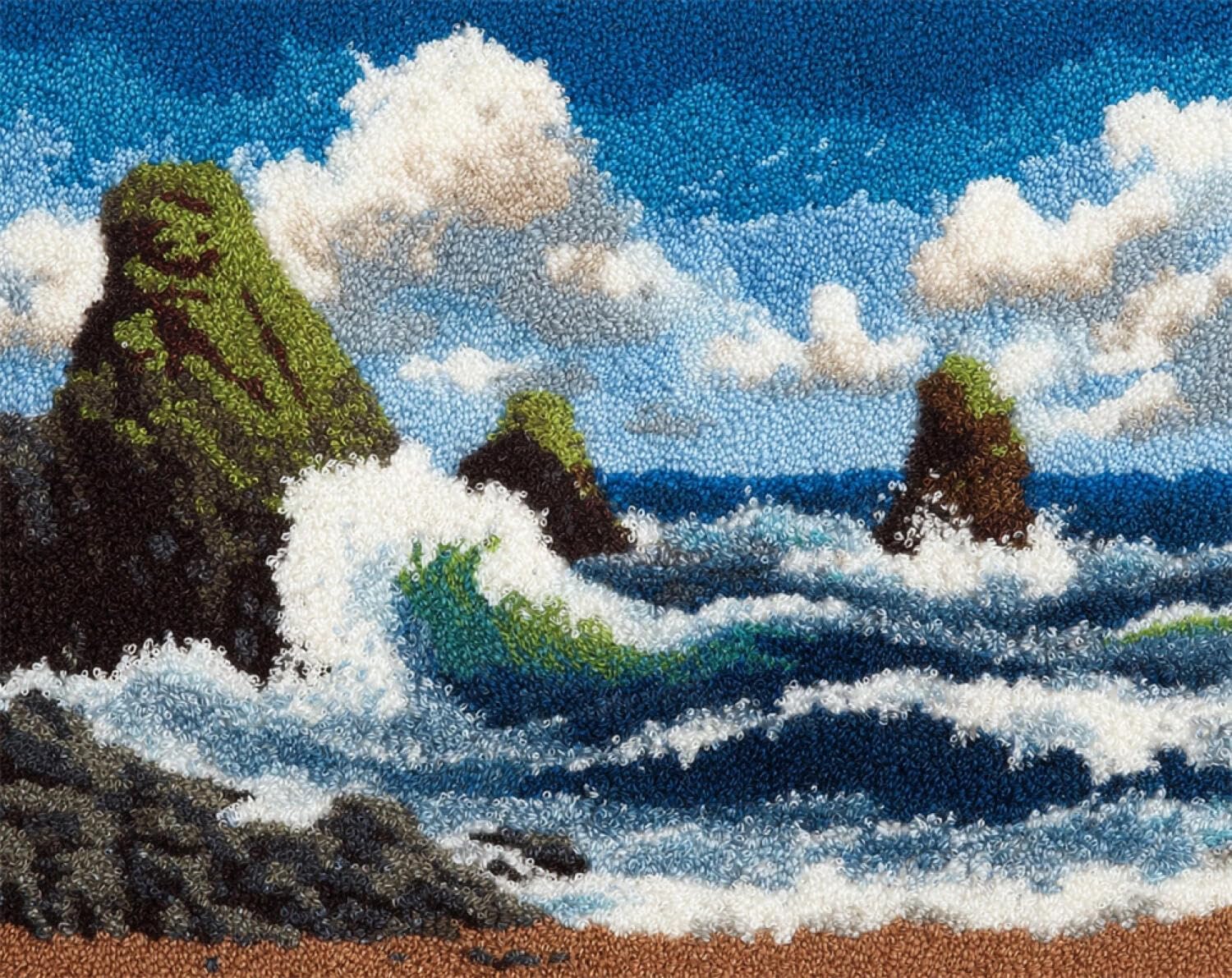 Henypt DIY Latch Hook Rug Kit Waves and reefs 80x160cm