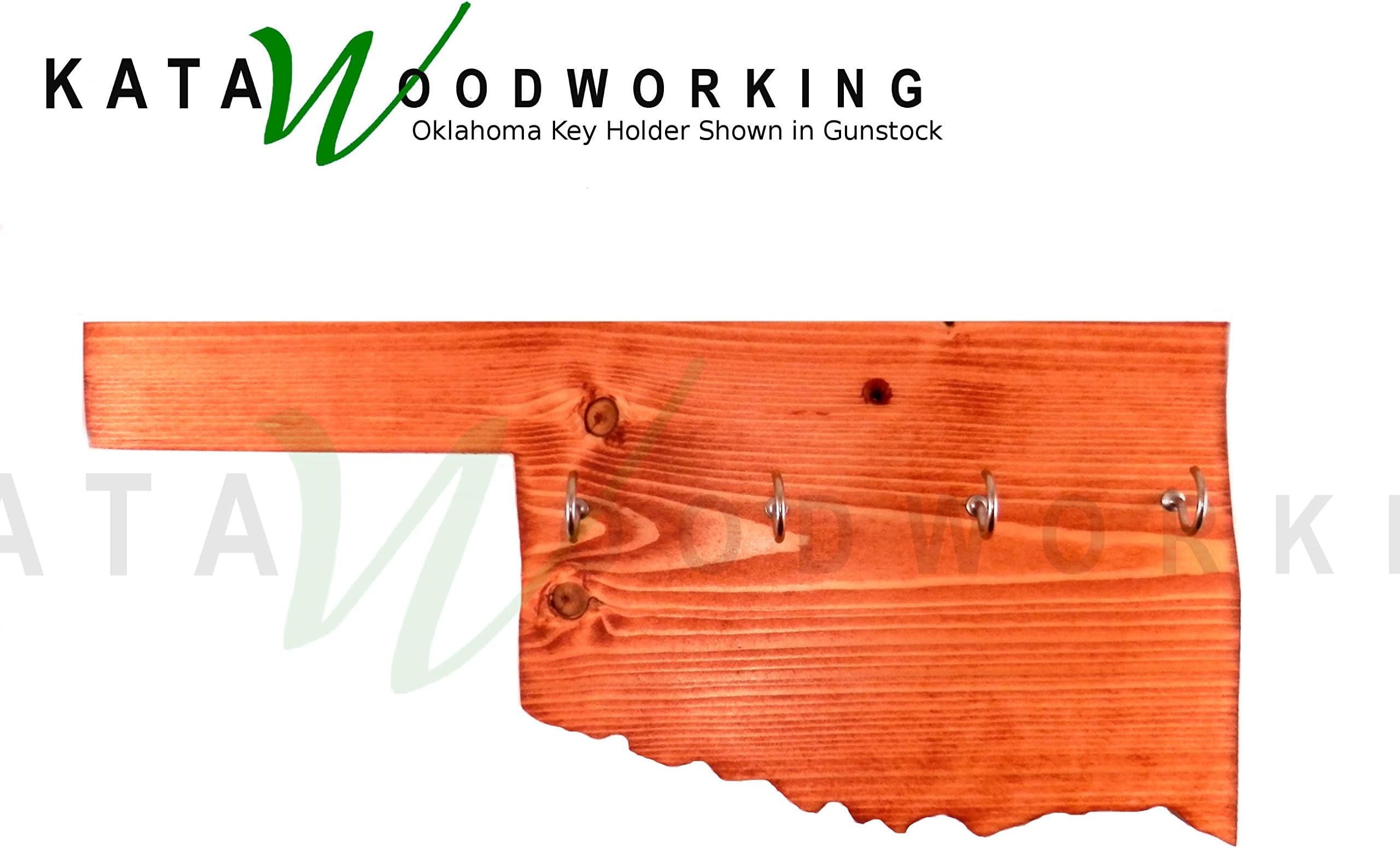 Oklahoma Shaped Wood Cut-out Key Holder - Wall Mount - Handmade