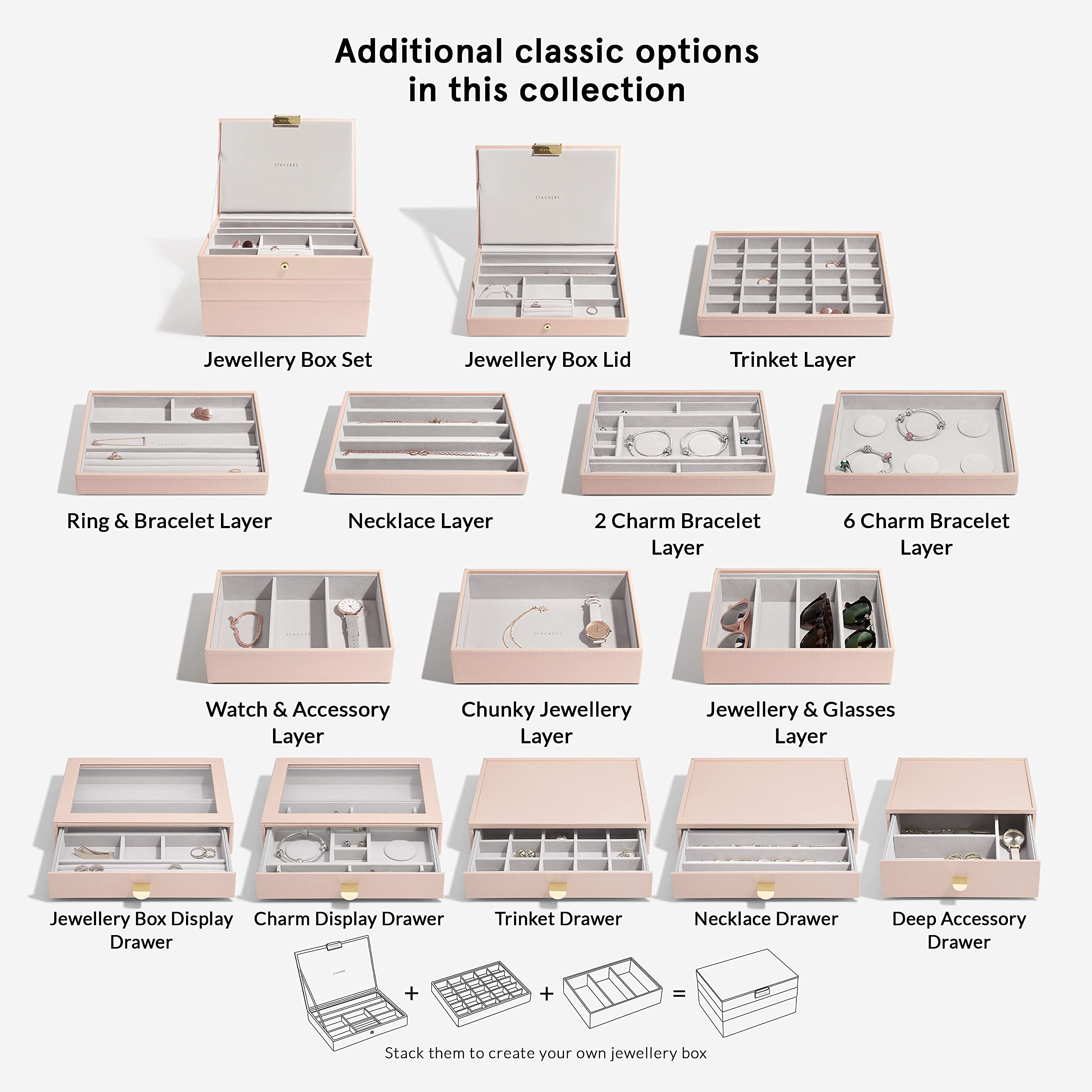 Stackers Blush Classic Jewellery Box - Set of 4 (with Drawers)
