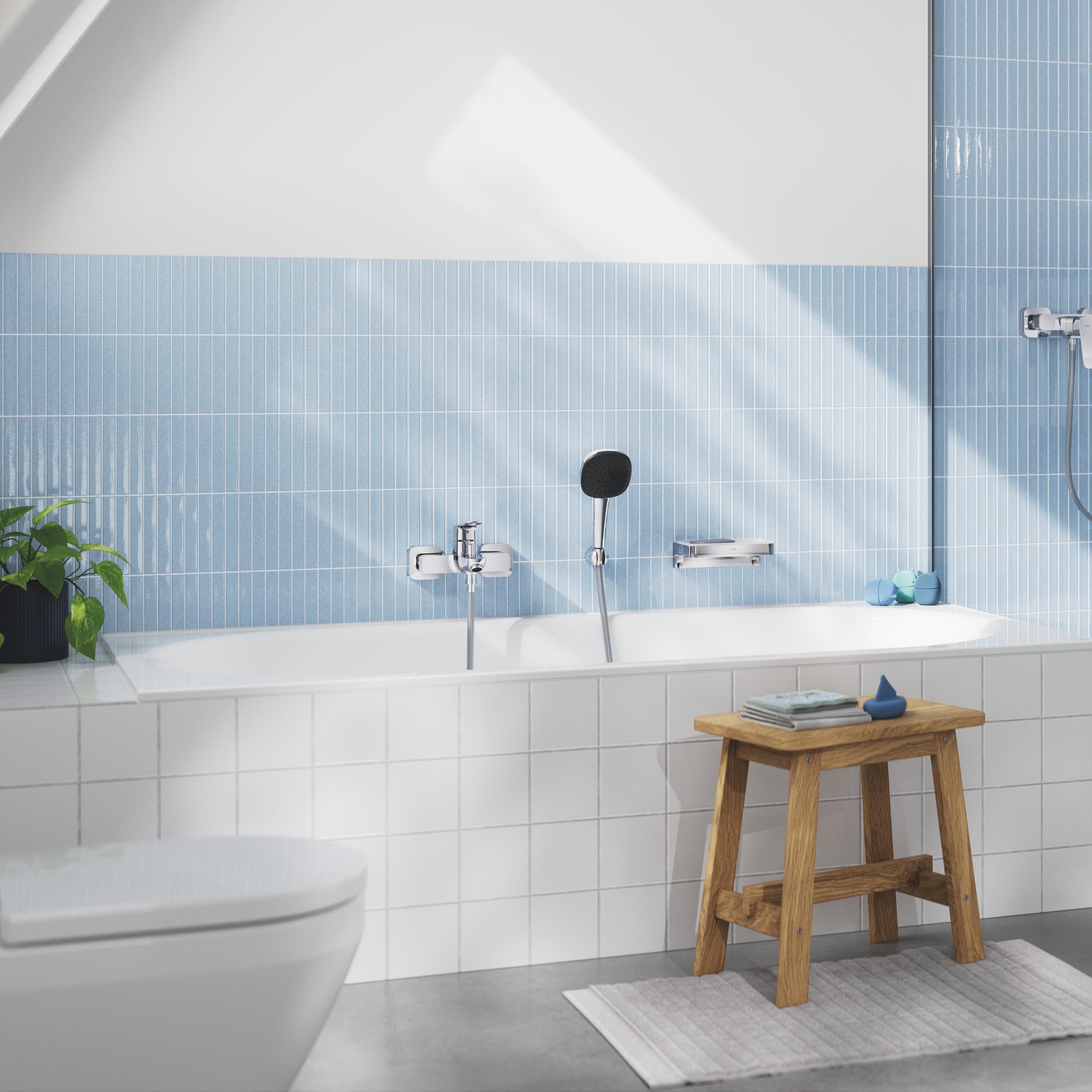 GROHE Dice Miscelatore vasca/doccia a vista con deviatore automatico (a parete, leva in metallo, cartuccia ceramica 35 mm, con QuickSpanner per un’installazione semplice), finitura Cromo, 1018720000