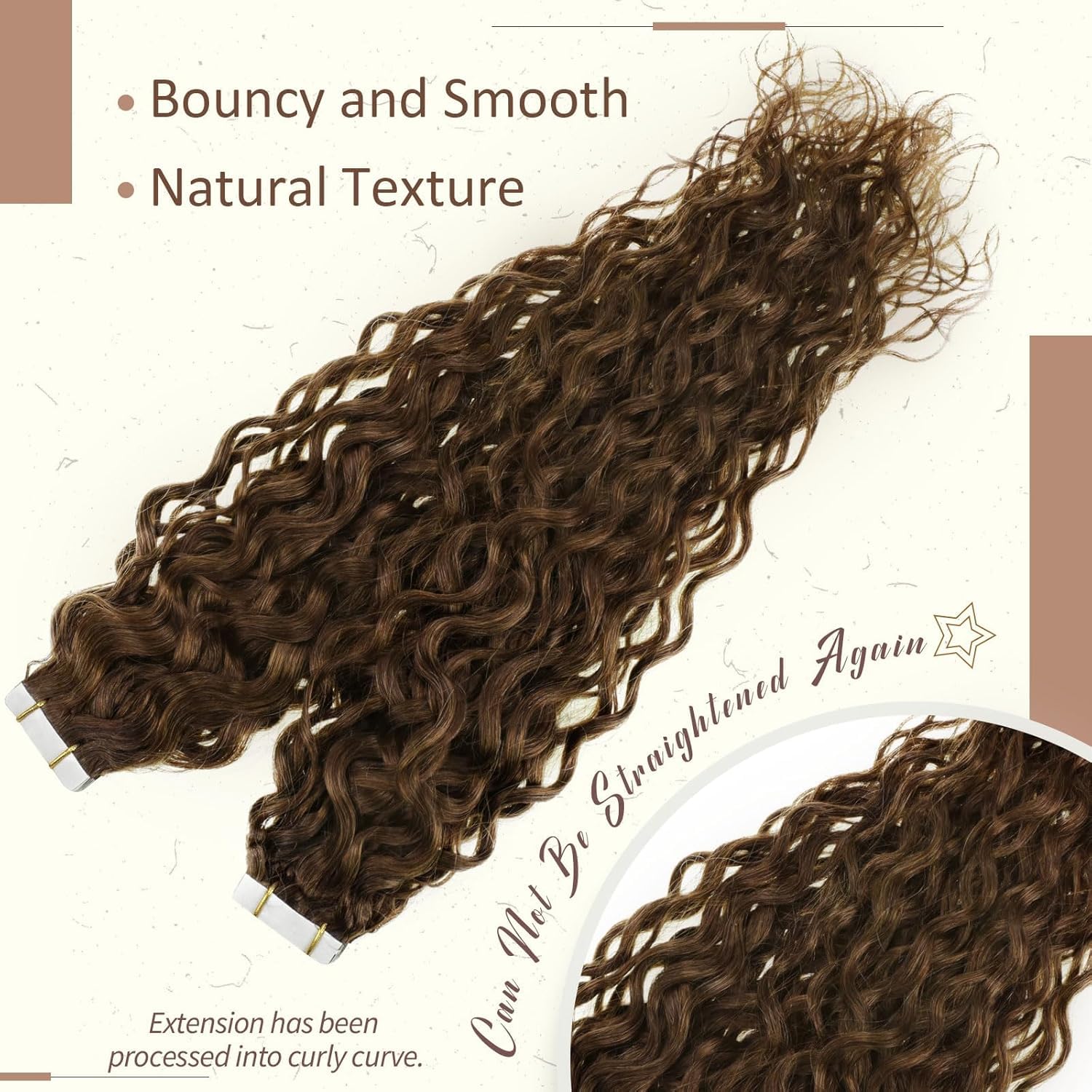 RUNATURE Curly Tape in Hair Extensions Human Hair Dark Brown Tape Hair Extensions Invisible Curly Tape Hair 16 Inch 50 Gram #4 - Image 3