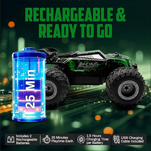 Miniatura 5 de Auto de control remoto, 2.4 GHz de alta velocidad de 18 KMH Monster Truck juguetes, auto RC 4WD con 2 baterías recargables, rango de 200 pies, autos