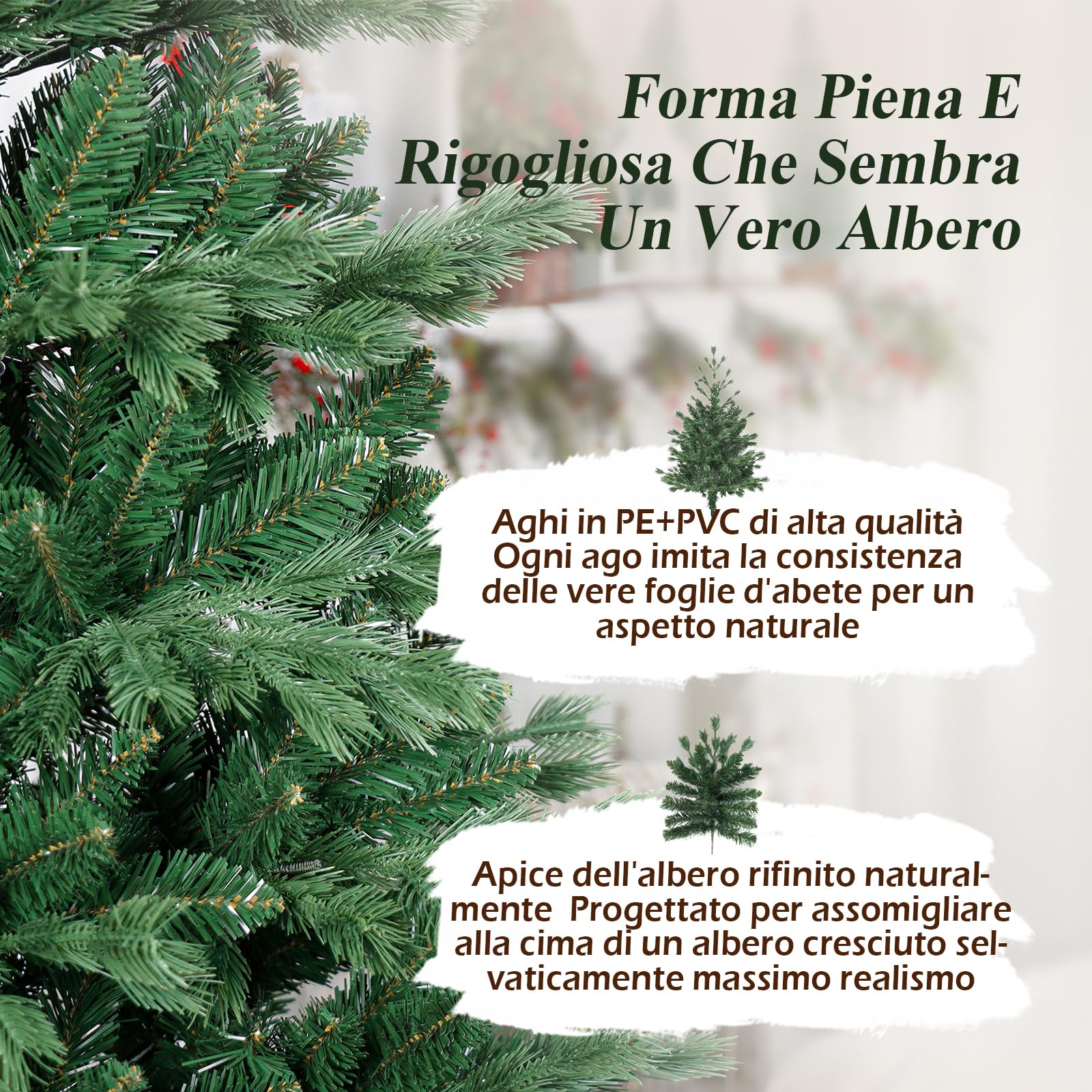 Albero di Natale | Albero di Natale Artificiale 210cm, 1186 Punte mix Realistico di PE+PVC Montaggio Rapido Pieghevole Riutilizzabile, Abete Realistico Struttura in Metallo e Base in Legno per Interni