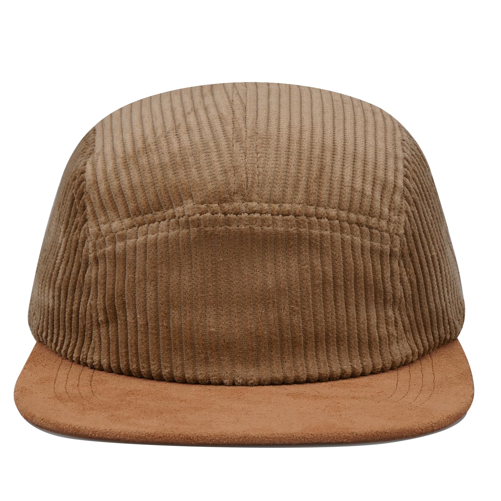 CLAPE 5 Panel Baseball Cap Breathable Moisture-Wicking Corduroy Flat Brim Snapback Trucker Hat Adjustable Vintage Dad Hat