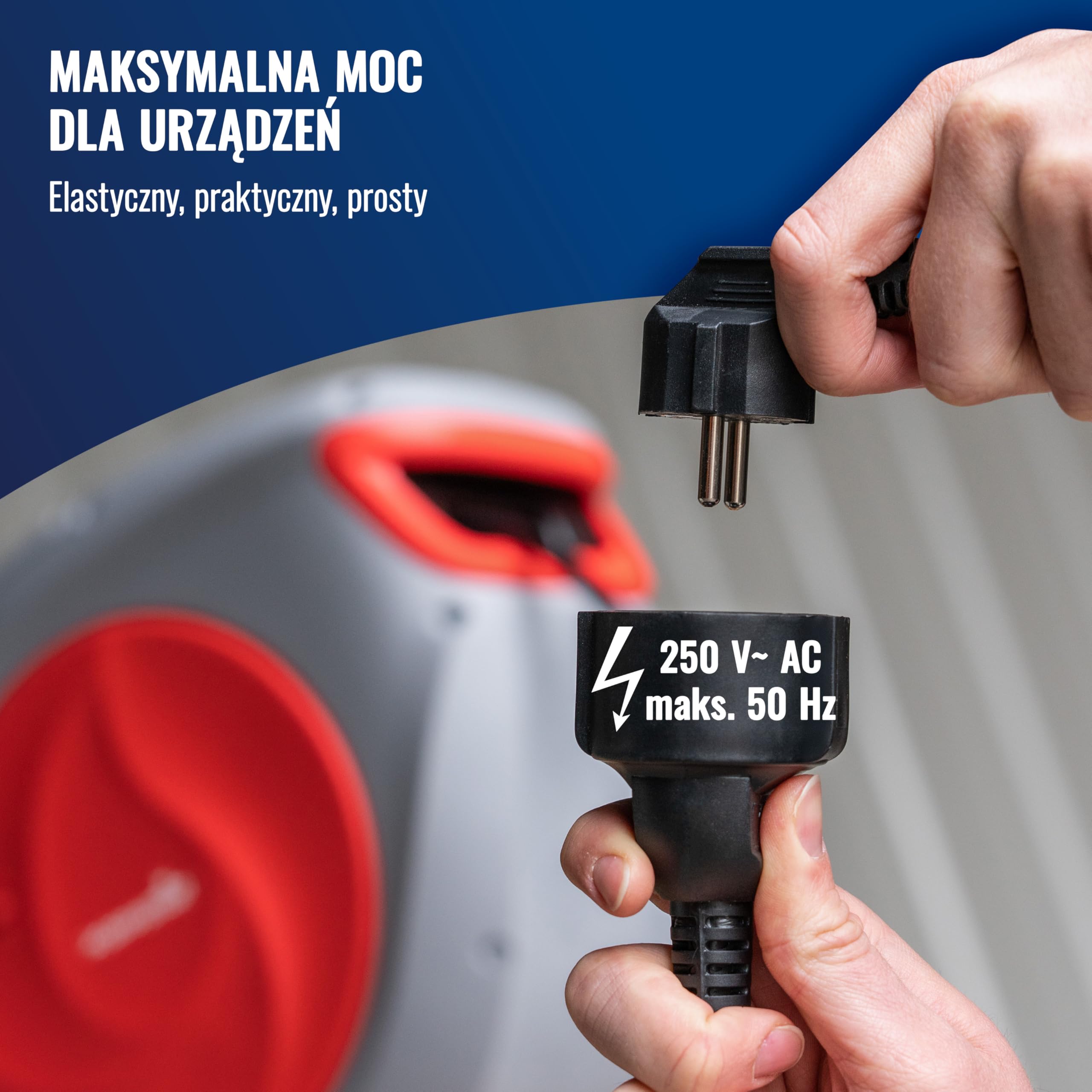 Poppstar kabel zwijany automatycznie na bębnie, dł.kabla: 20 m + 2 m (maks. 2500 W) automatyczny zwijacz kabla IP20, do montażu na ścianie i suficie
