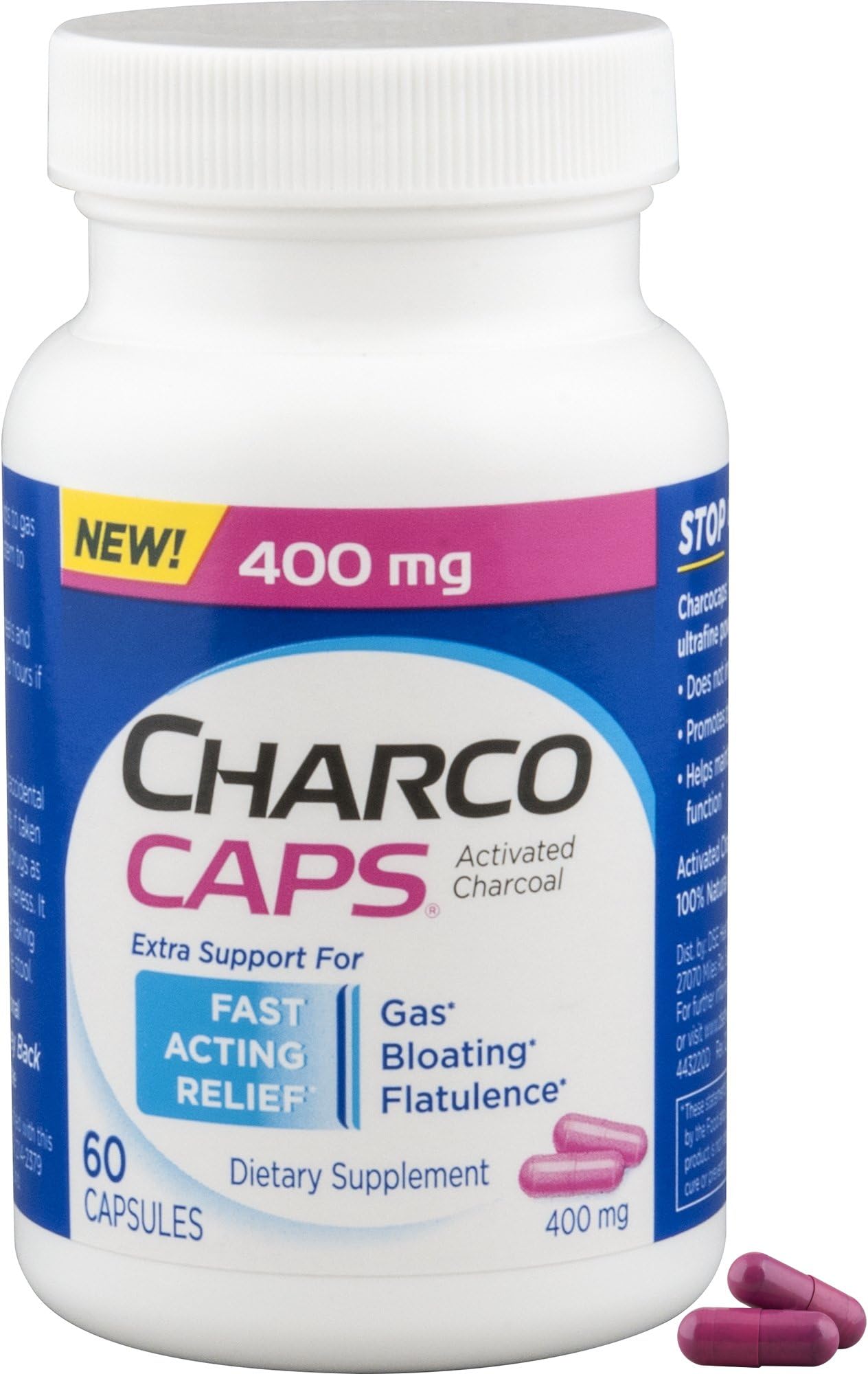 CharcoCaps Activated Charcoal Detox & Digestive Relief, 400 Mg, 60 Capsules