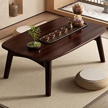 Low Table, Small Folding Coffee Table, Japanese Style, Round Corner, Living Room, Home Bamboo, Simple, Foldable, Tatami, Window, Compact, Small Space Use, No Assembly Required Coffee Color