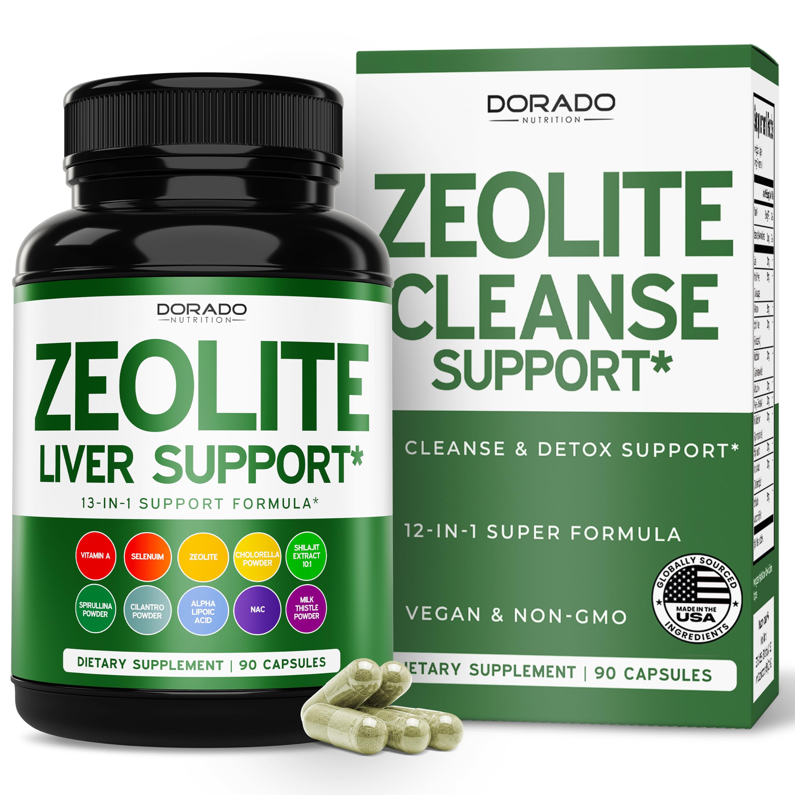 Zeolite Detox for Adults (12 in 1 Formula - Milk Thistle, Alpha Lipoic Acid, N-Acetyl-L-Cysteine, Spirulina Powder & More) Zeolite Cleanse Supplement - Immune Support for Adults - 90 Vegan Capsules