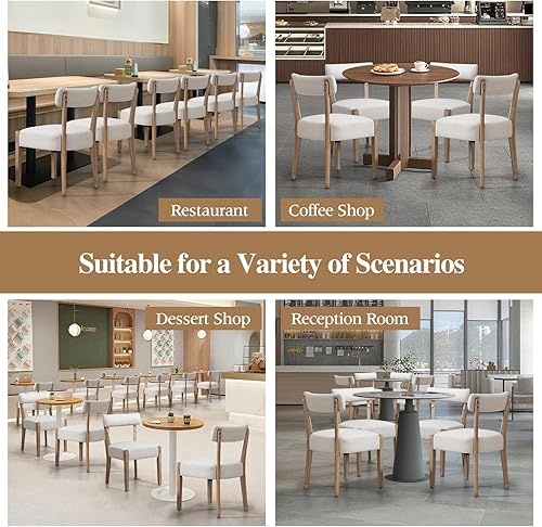 Miniatura 6 de Sillas de comedor, paquete de 2 sillas de cocina de madera modernas de mediados de siglo con tapicería de lino, diseño tejido de respaldo bajo para