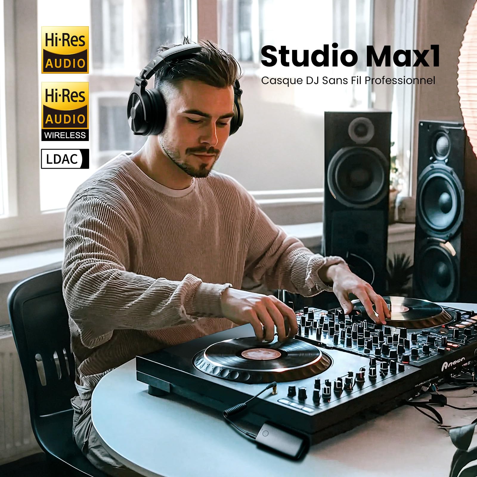 OneOdio Studio Max 1 Casque Bluetooth DJ sans fil,120 h d'autonomie,Hi-Res/LDAC Audio, faible latence de 20 ms,connexion Dongle/Bluetooth/6,35 mm/3,5 mm pour Enregistrement de Podcast, Guitare,Clavier