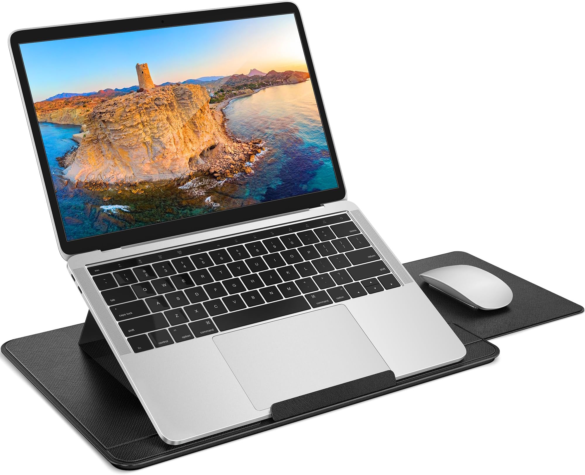 AboveTEK Adjustable Laptop Lap Desk, 3 Ergonomic Angles, PU Leather Non-Slip Surface, Heat Shield, Retractable Mouse Pad, Portable Laptop Lap pad Workstation for Bed, Sofa, Travel