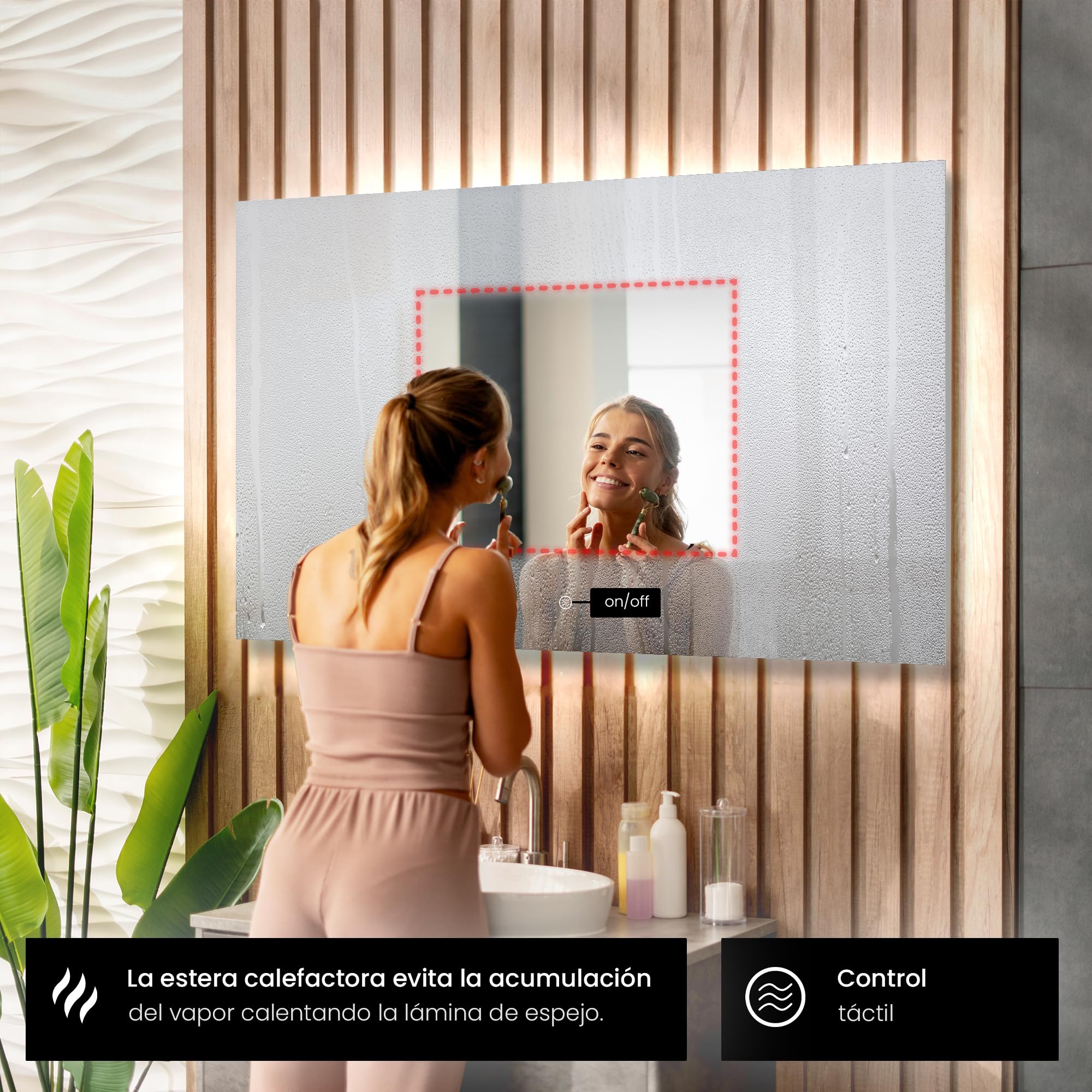 FORAM Espejo de Baño con Iluminación luz LED 120x90 cm Ellie - Personaliza el Espejo de Pared con Accesorios - Diferentes tamaños para Baño - Iluminado, retroiluminación