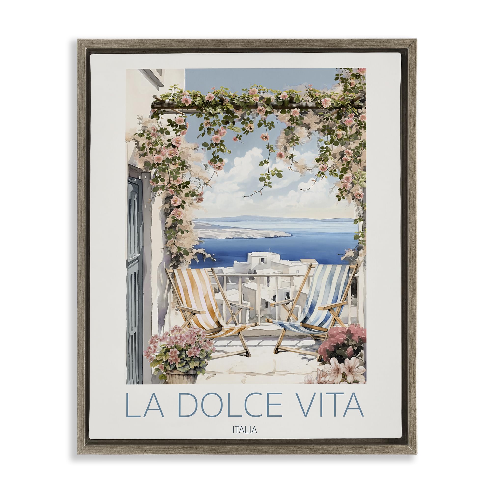 Stupell Industries 'Coastal Italian Balcony View', Floating Frame Canvas Art, Brown, 25 x 31 Inches, Easy to Hang and Sturdy, Made in USA, by CAD Designs