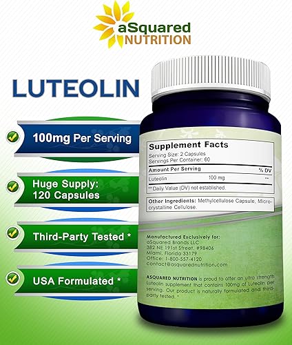 Miniatura 4 de Luteolina 100 mg - 120 cápsulas - Suplemento de luteolina y píldoras de complejo en polvo comúnmente tomadas con quercetina - Apoya la salud del