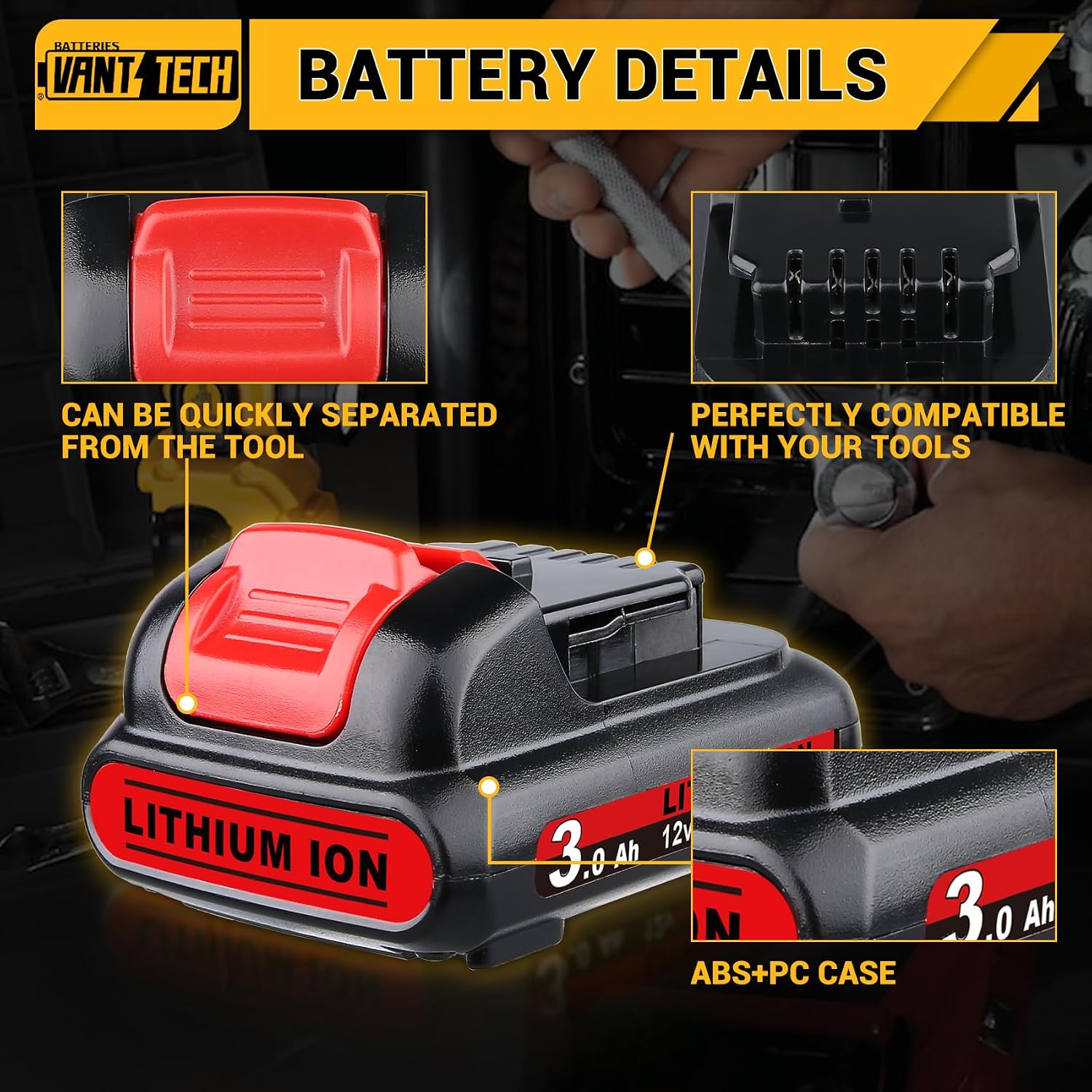 VANTTECH 3.0Ah 12V MAX Lithium-Ion Replacement Battery for DeWalt DCB120, 2-Pack Compatible with DCB121 DCB122 DCB123 DCB124 DCB125 DCB127 Cordless Drills Drivers Saws Heat Guns