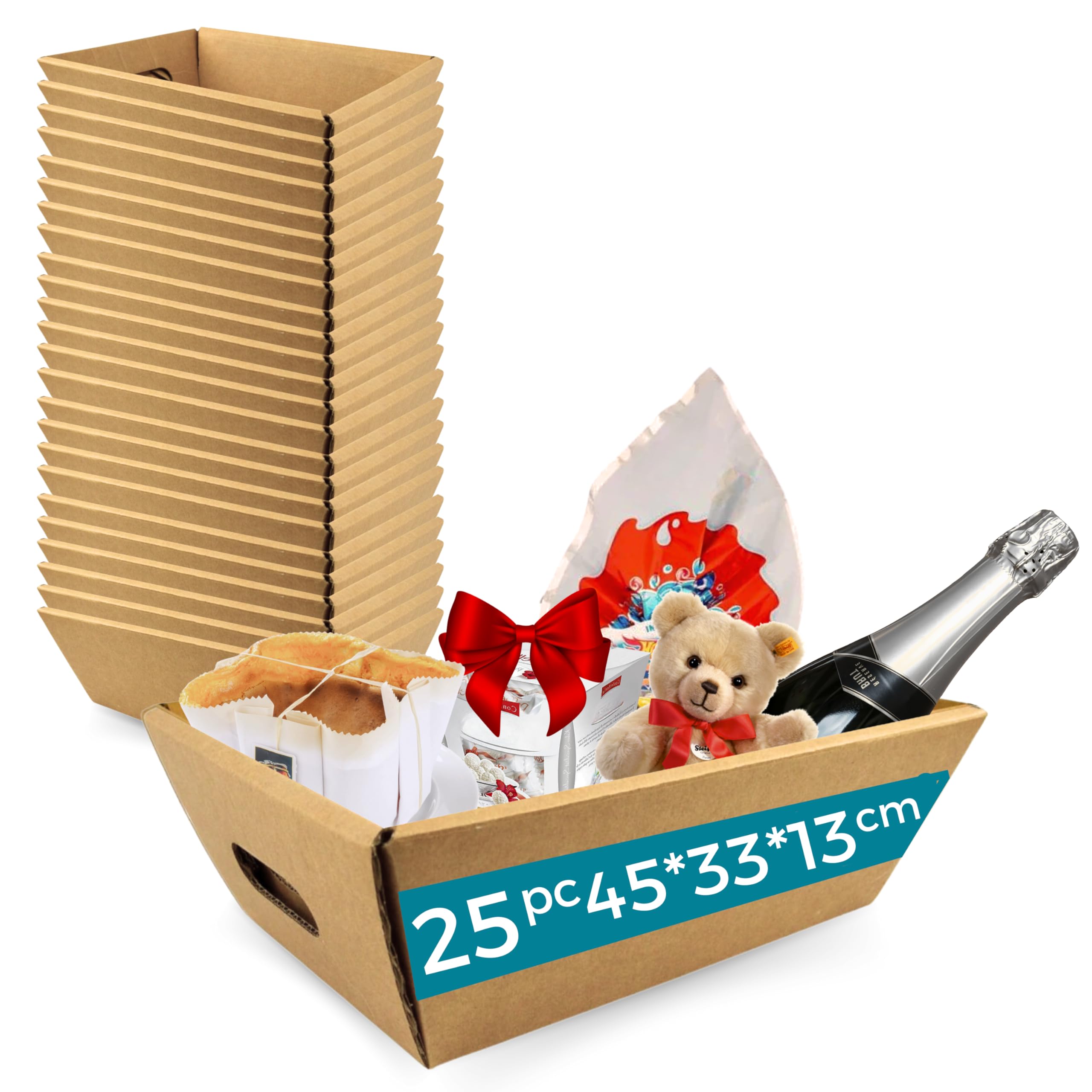 25x Kartonbox für Geschenkkörbe ohne Deckel 45x33x13 cm – Geschenkbox für Weihnachten, Ostern, Firmenkörbe und Feiern | Espirito Rebelde