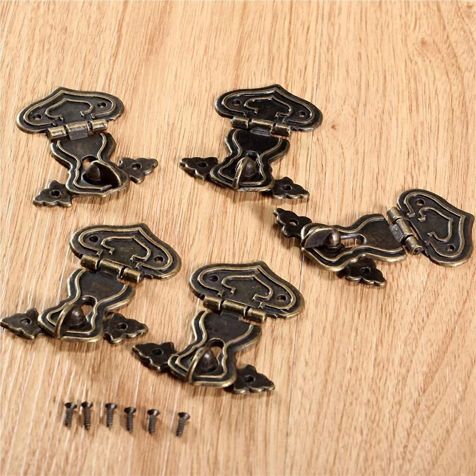 Chiusura a scatto for scatola antica, Gancio di chiusura antico, Chiusura a scatto con fibbia a gancio retrò anticata, 5x Scatola regalo for gioielli decorativi in ​​stile retrò in ottone e legno Chiu