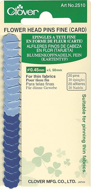 Clover Flower Head Pins Fine (Card), Blue, 1