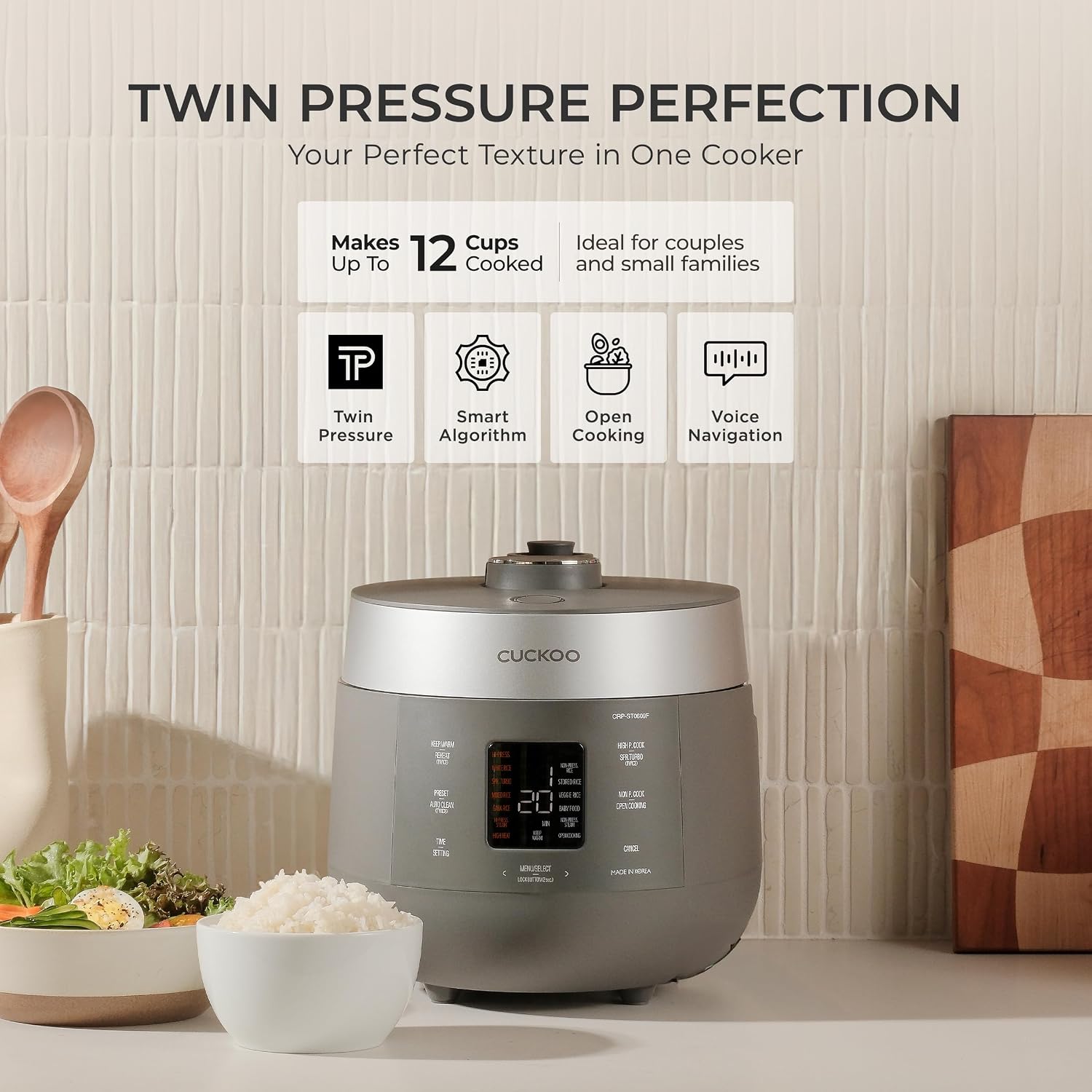 CUCKOO Twin Pressure Rice Cooker, 12-Cup Cooked, Gray, CRP-ST0609FG photo 2