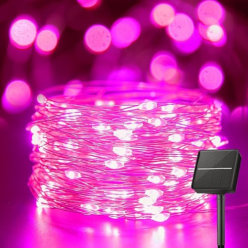 Miniatura 10 de Minetom Guirnalda de luces solares para exteriores, 33 pies, 100 luces LED solares para exteriores, 8 modos de luces de balcón para árbol, patio,