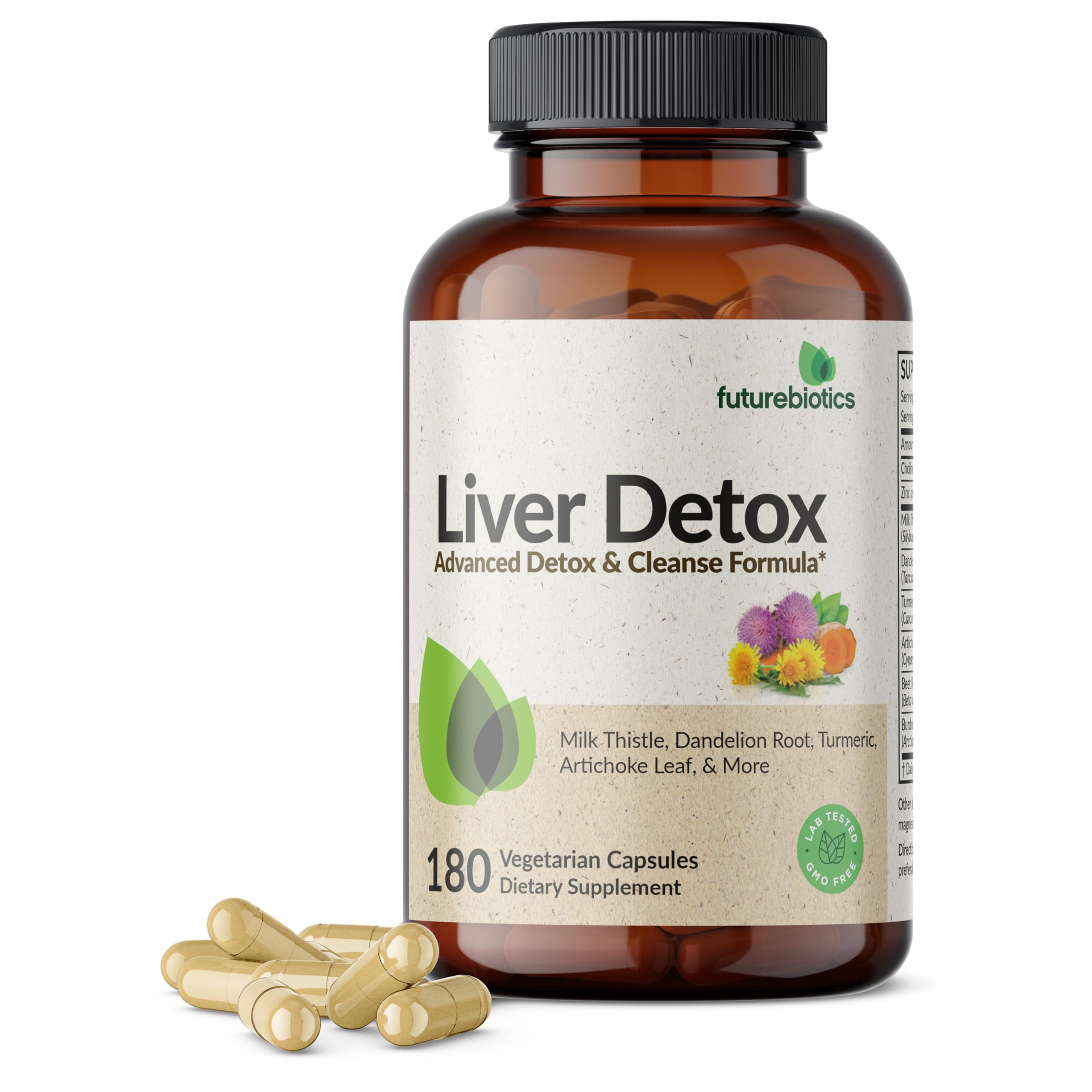 Futurebiotics Liver Detox Advanced Detox & Cleanse Formula Supports Healthy Liver Function with Milk Thistle, Dandelion Root, Turmeric Artichoke Leaf, & More, Non-GMO, 180 Vegetarian Capsules
