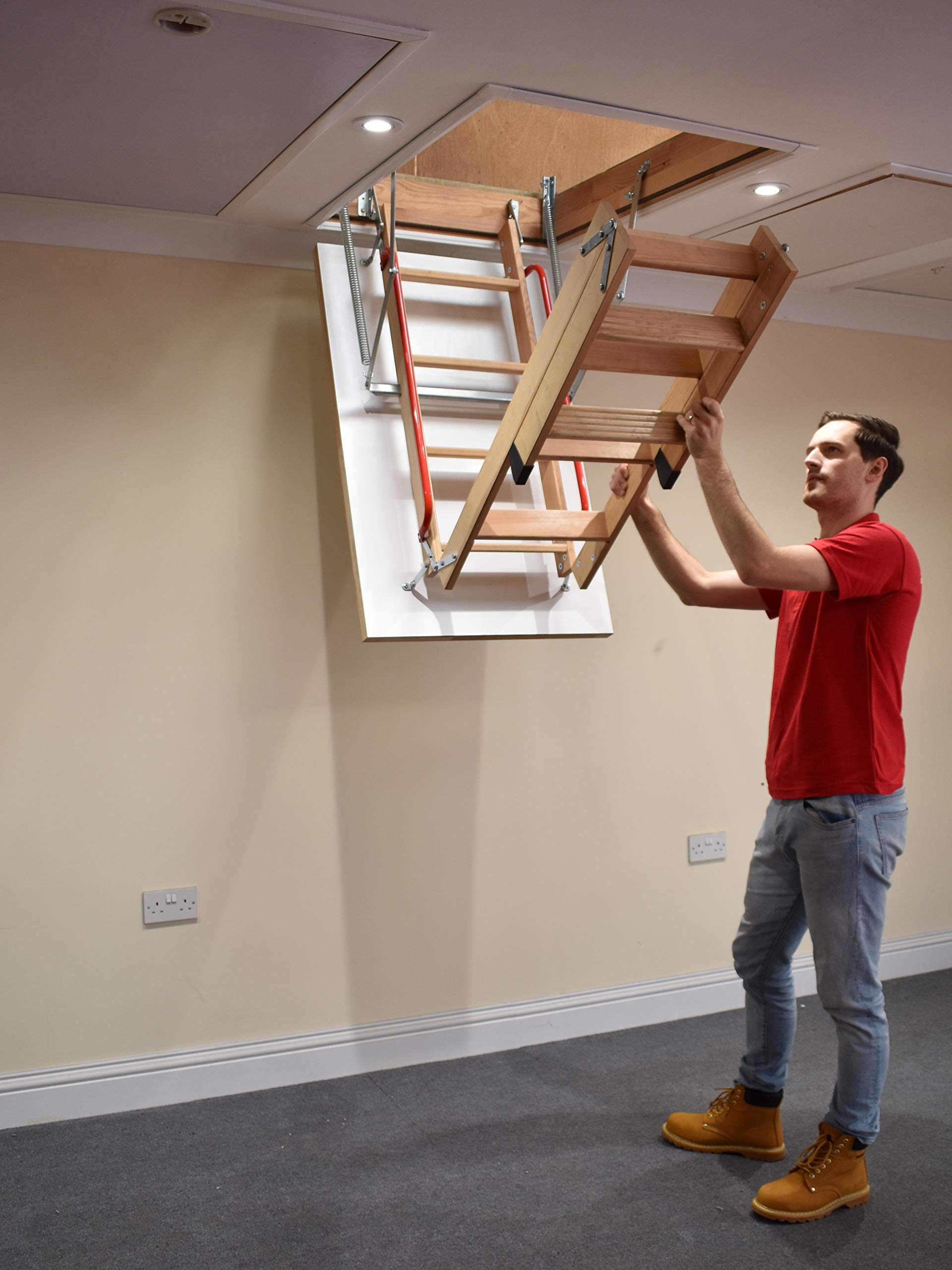 Deluxe Wooden Loft Ladder with Twin Handrails Frame 1300 x 700mm