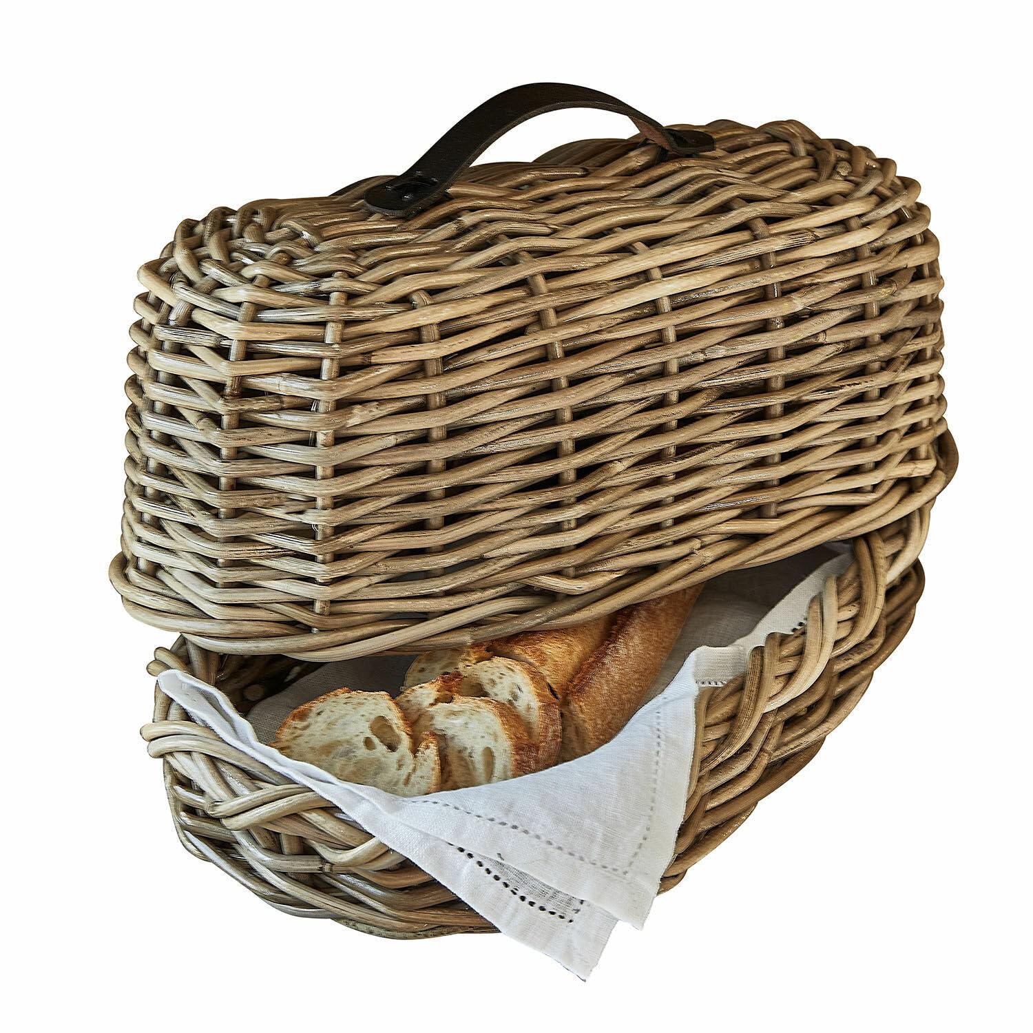 LOBERON Brotbox Gioialetto, Ländlicher Charme, Natürliche Struktur, Rustikaler Brotkorb, Küchenutensilien, Rattan, Rindsleder, braun | Ländlicher Charme, Natürliche Struktur, Rustikaler Brotkorb, Küchenutensilien, Rattan, Rindsleder