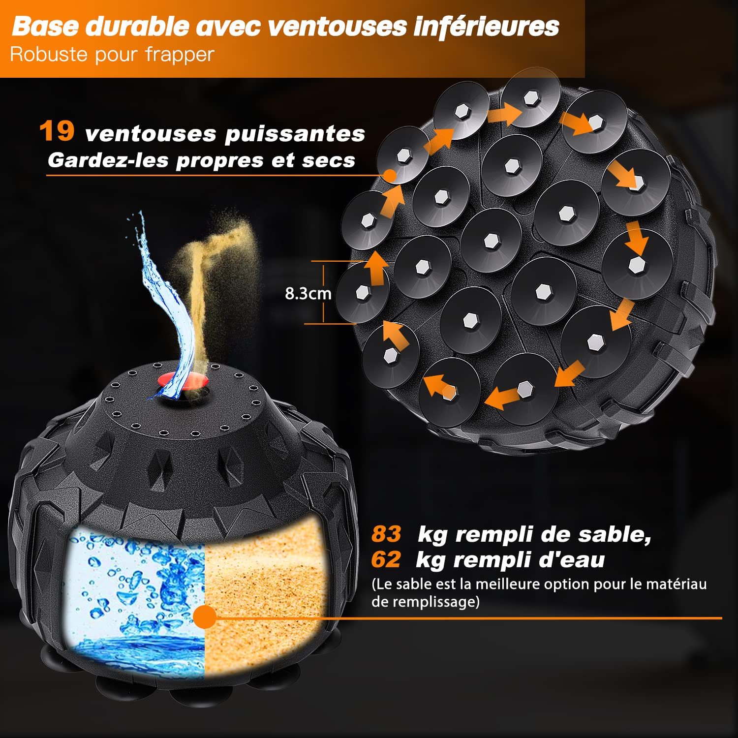 Dripex Sac de Frappe sur Pied 165 cm Sac de Boxe pour Adulte Punching Ball Autoportant avec 12/19 Ventouses Équipement pour Boxe, Kick-Boxing, Arts Martiaux, MMA