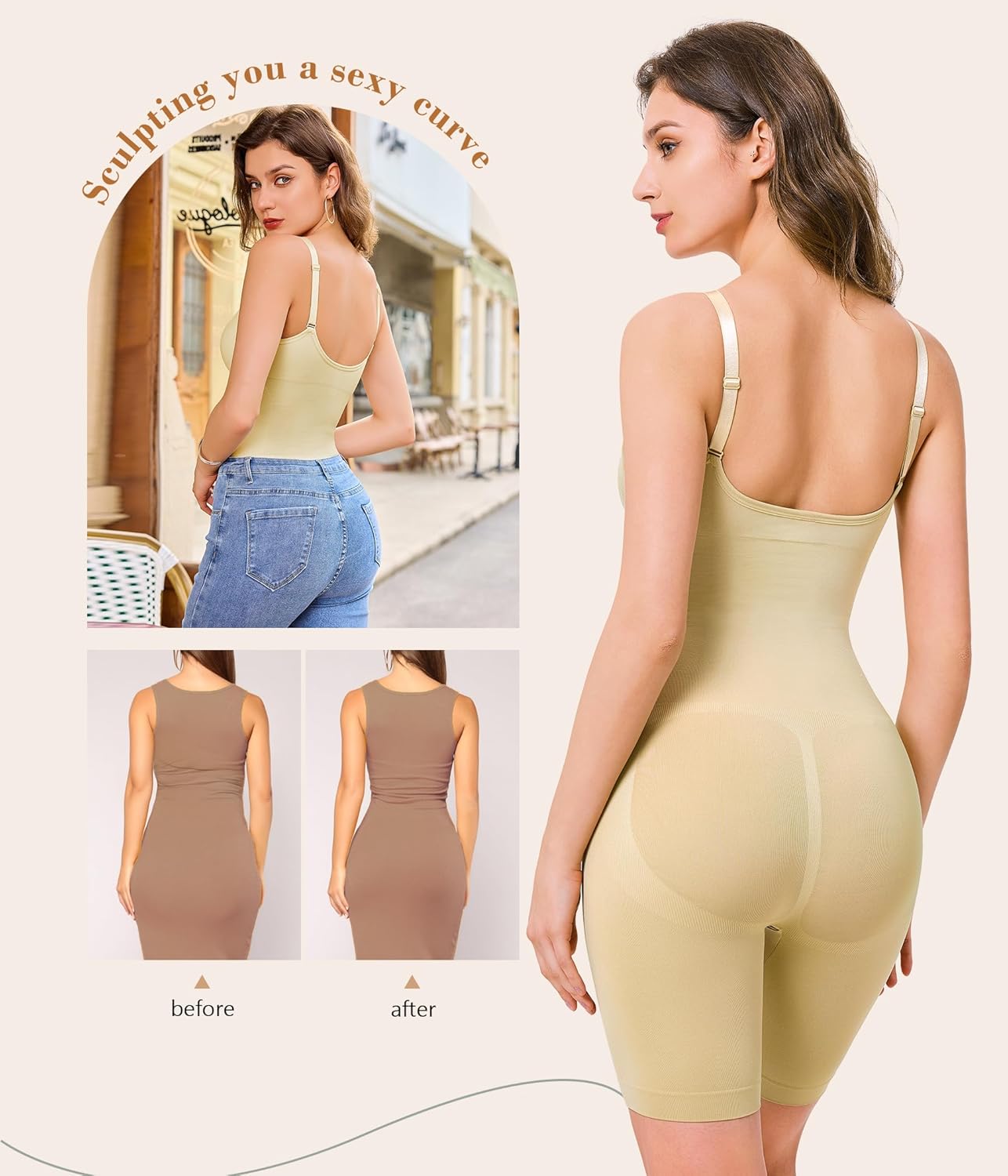 Irisnaya Shapewear Bodysuits for Women Tummy Control V Neck Shapewear Bodysuit Full Body Shaper with Built in Bra