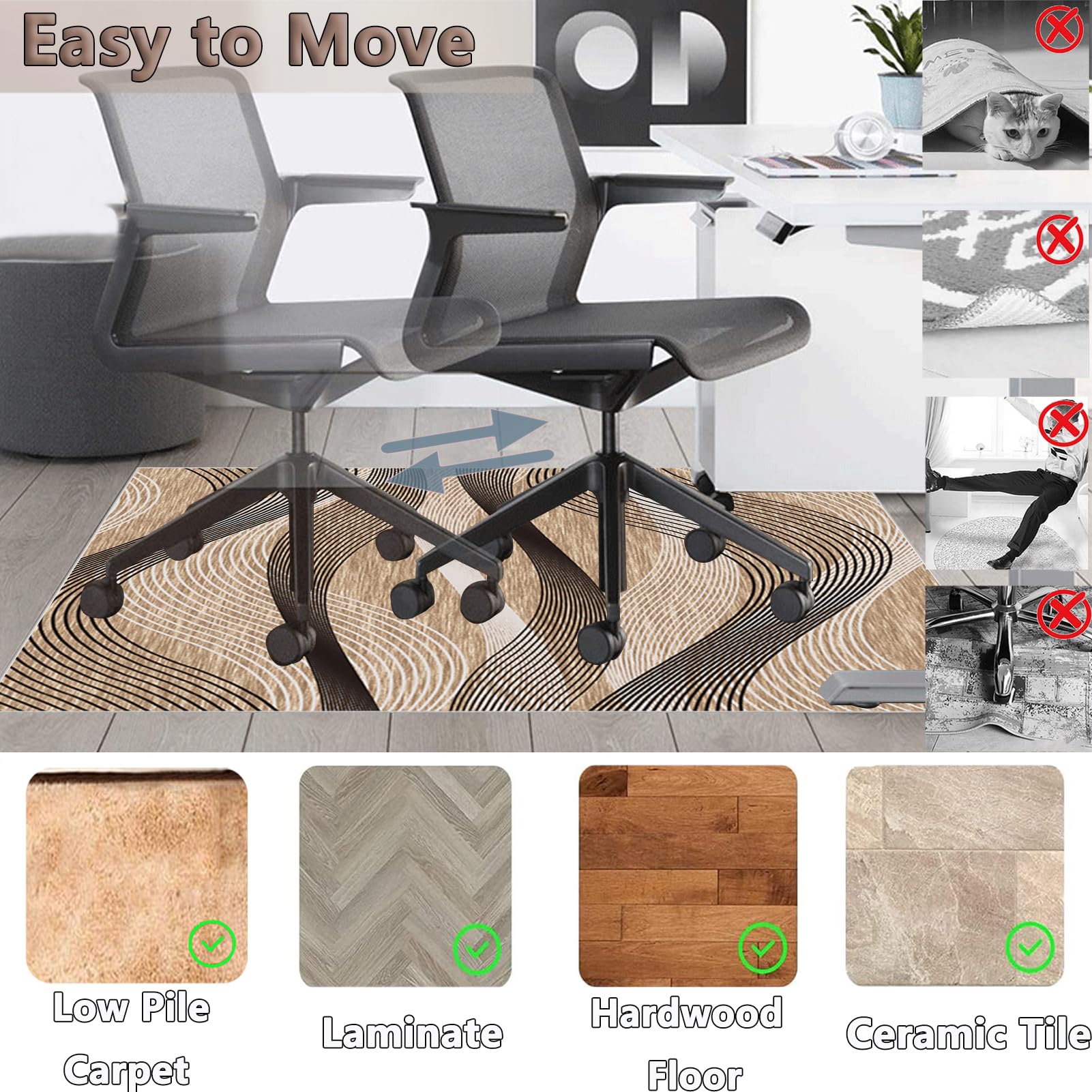 Tapis Chaise de Bureau, 120 x 160 cm Tapis de Protection pour Sols Durs, Tapis de Sol Bureau Tissu, Tapis de Chaise Gaming, Tapis Protège-Sol pour Chaise, Tapis de Sol pour Bureau Plancher de Bois