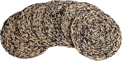 Essentials - Juego de 6 manteles individuales redondos de rafia de mimbre natural, trenzados, resistentes al calor, tejido antideslizante,