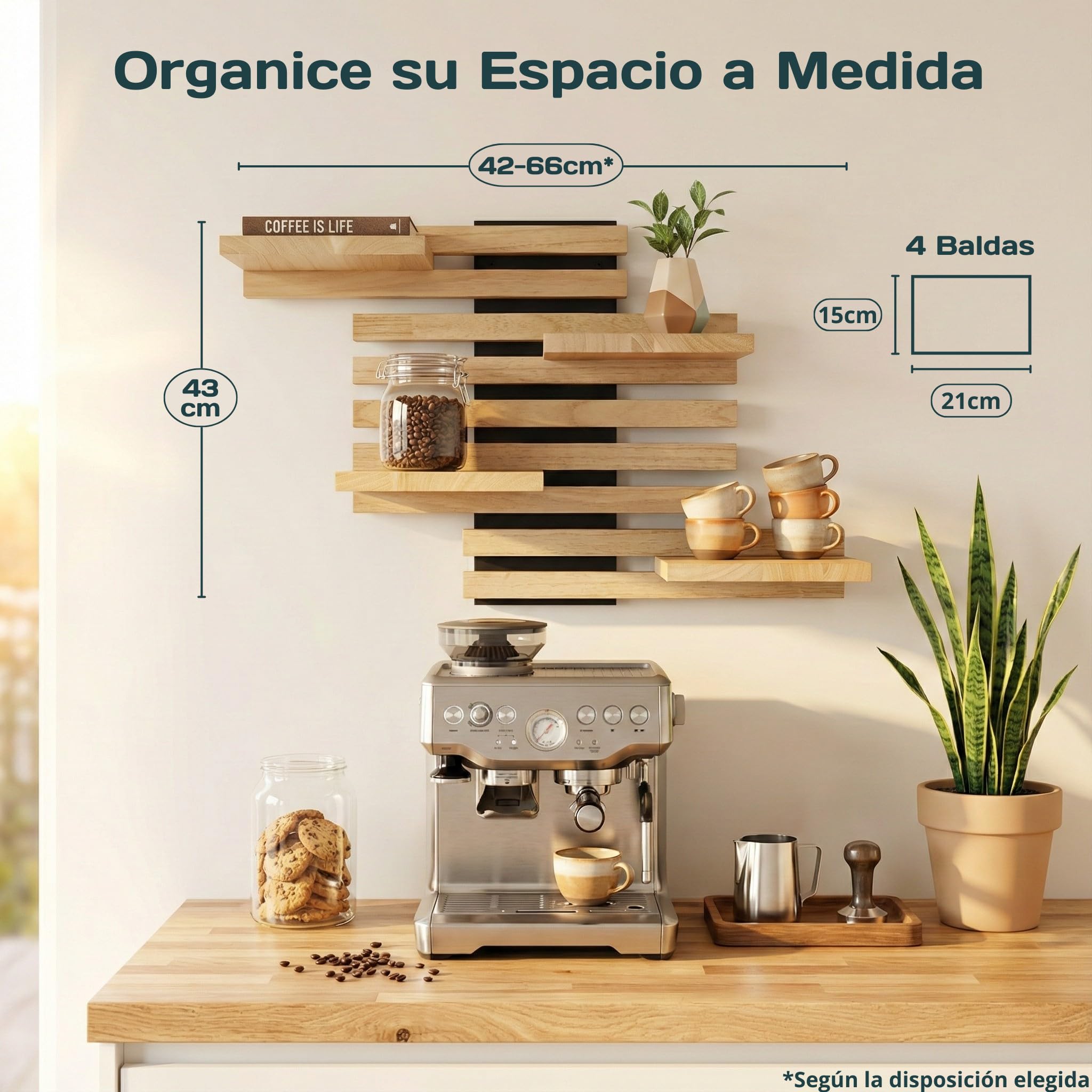 Estantería Flotante Pared Modular de Madera Maciza (Negro) | Estante colgante, repisas y baldas para recibidor, entrada, salón, baño o dormitorio. Mueble organizador de libros y plantas