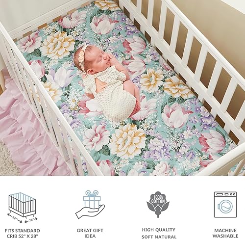 Miniatura 3 de Brandream Juego de ropa de cama para cuna para niñas, 800 hilos, 100% algodón egipcio, juego de ropa de cama de 3 piezas, edredón de flores moradas,