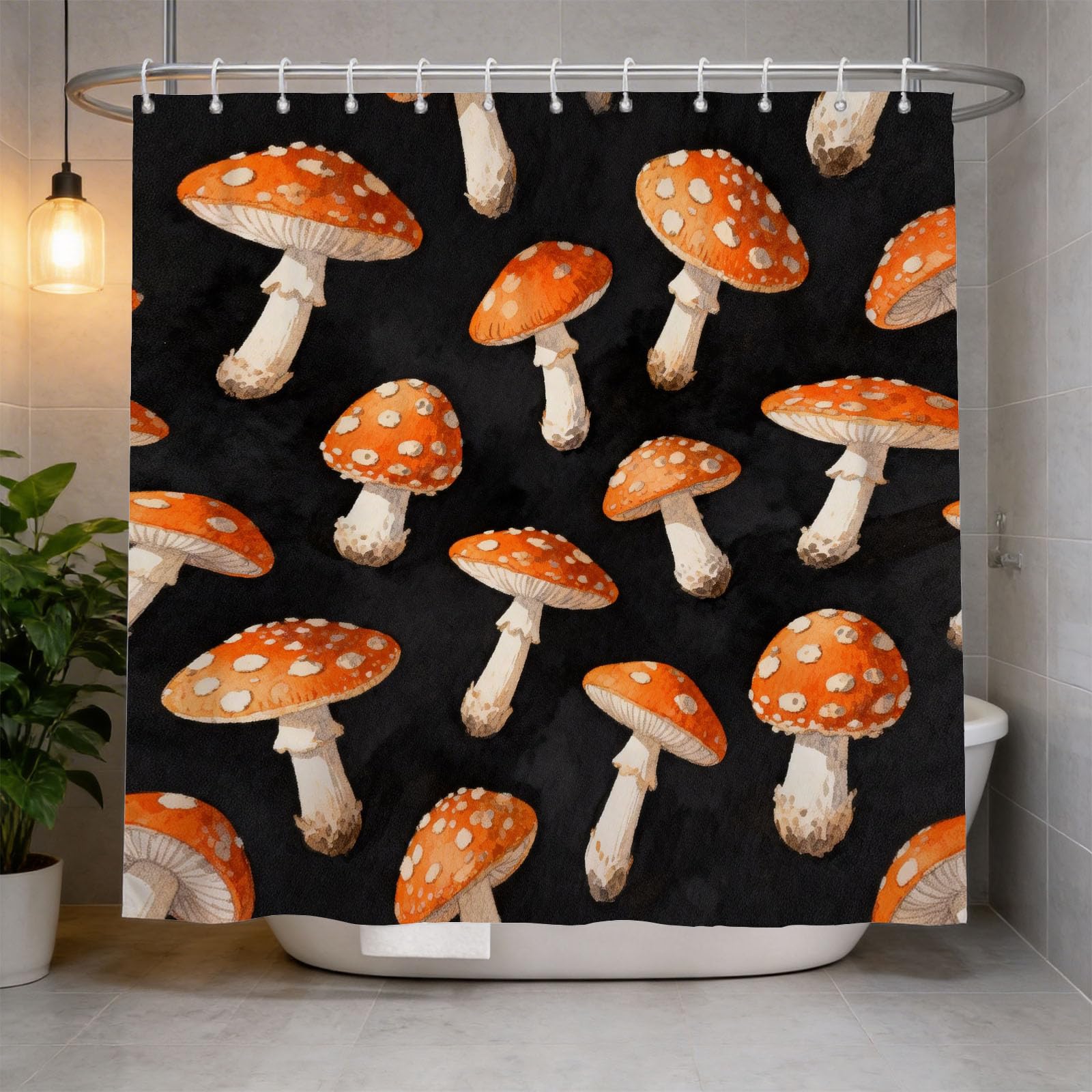 Hongduo White 3D Mushroom Shower Curtain For Stalls Bathtubs Simple Themed Bathroom Decor Shower Curtain Set Polyester Fabric Waterproof 180X180cm/71X71 Inch With Hooks