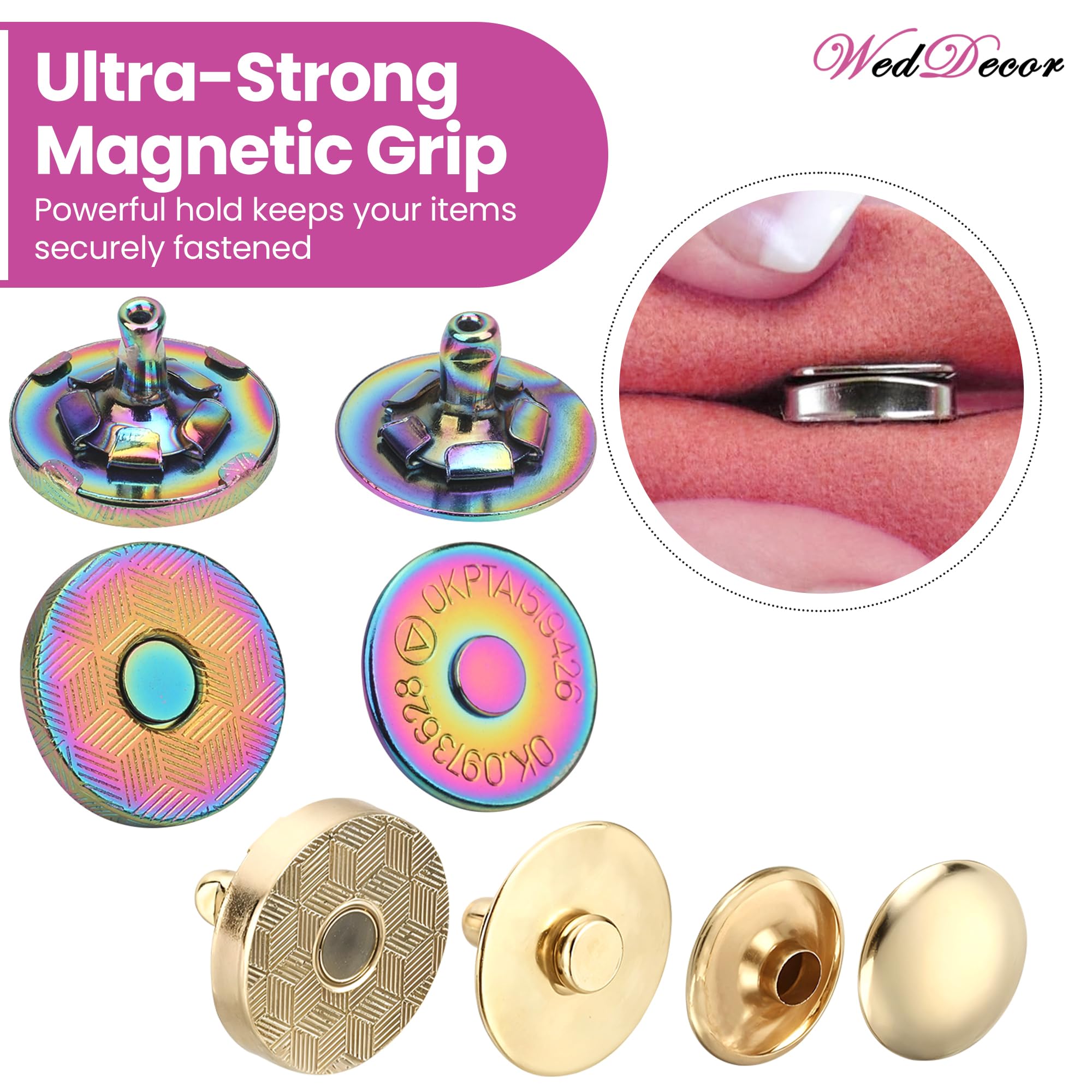 WedDecor Juego de remaches y cierres a presión, remaches tubulares de doble tapa de 8 mm, pernos de presión de resorte en S de 15 mm, cierres magnéticos de doble remache de 14 mm con caja de